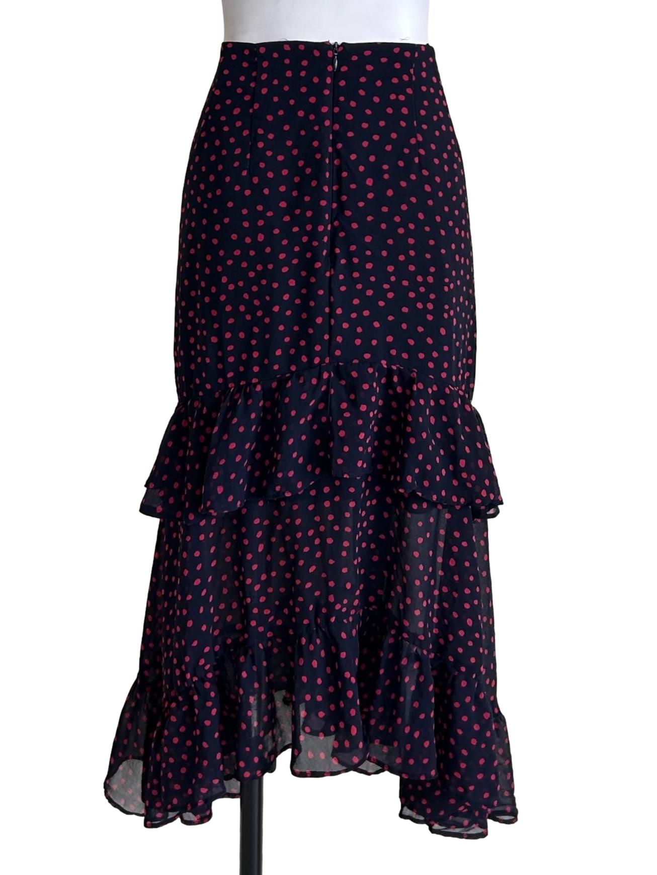 Ruffled Navy Blue Red Polka-Dot Skirt