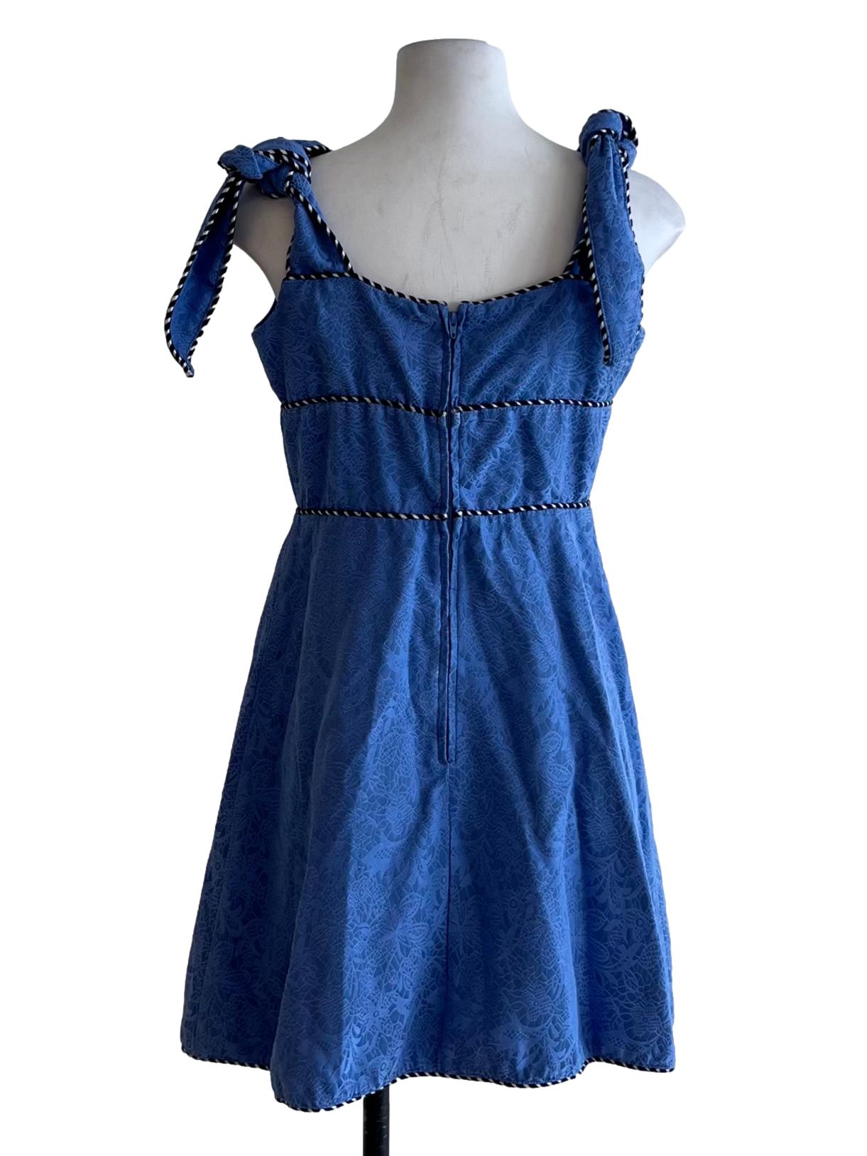 Blue Square Neckline A-Line Dress