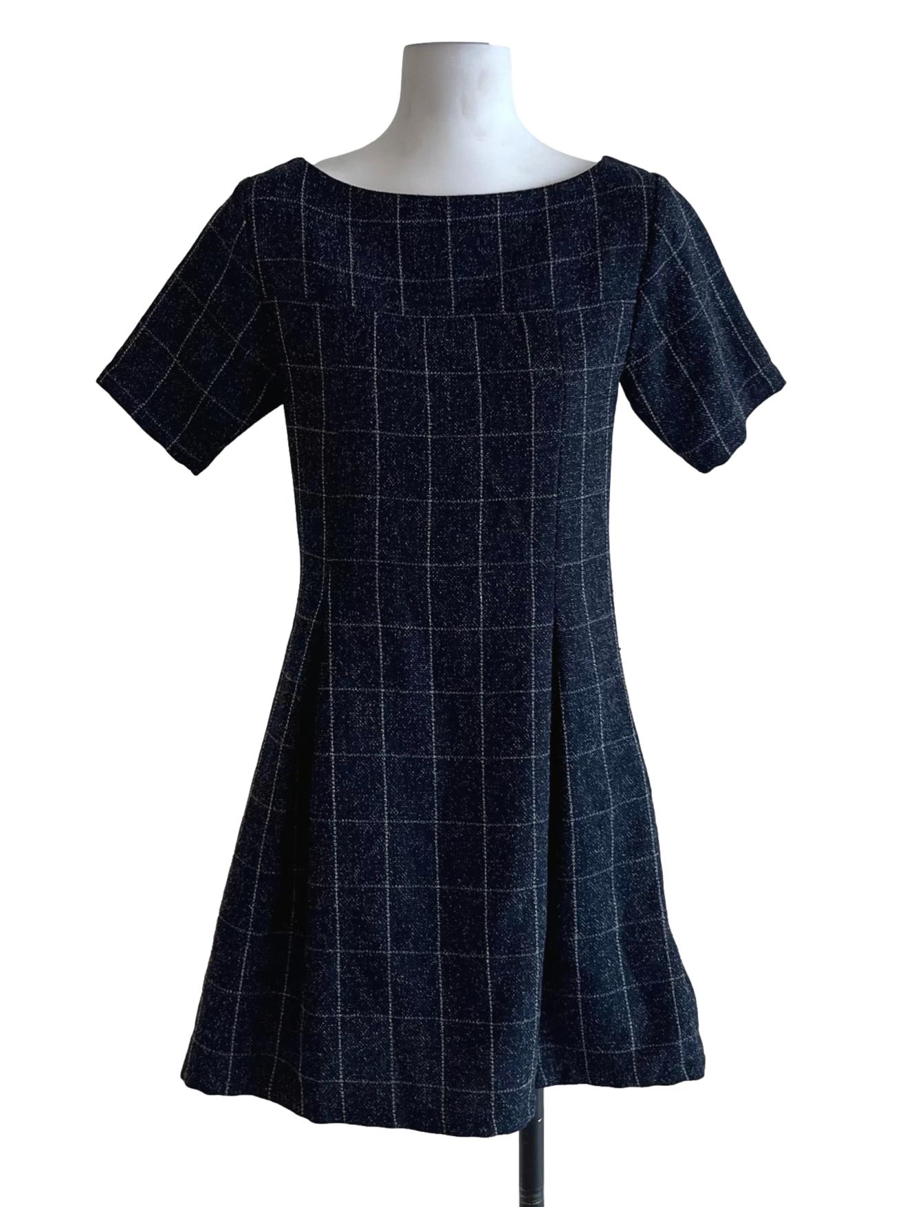 Navy Blue Gingham Empire Dress