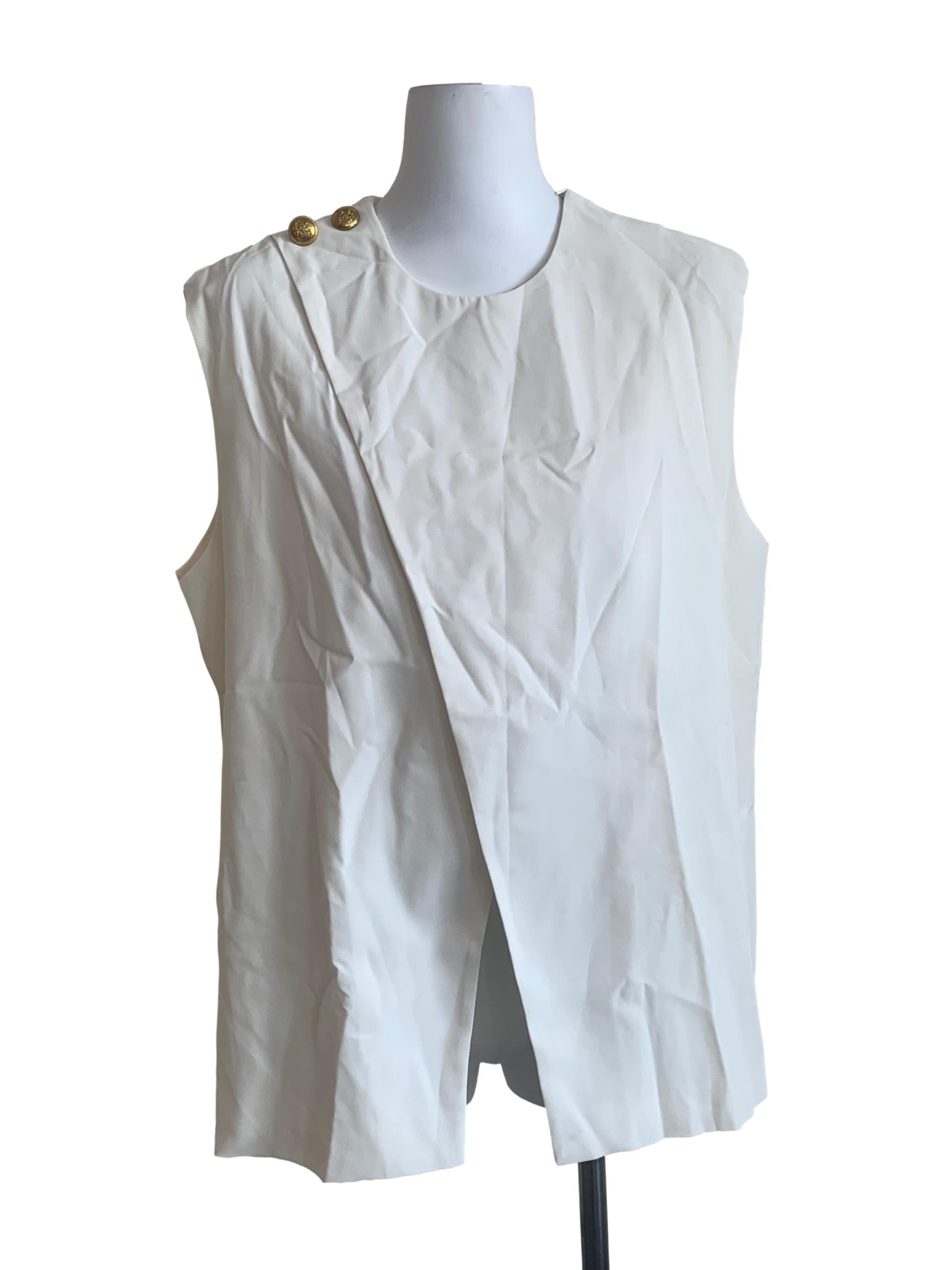Cotton White Round Neck Trapezoid Top