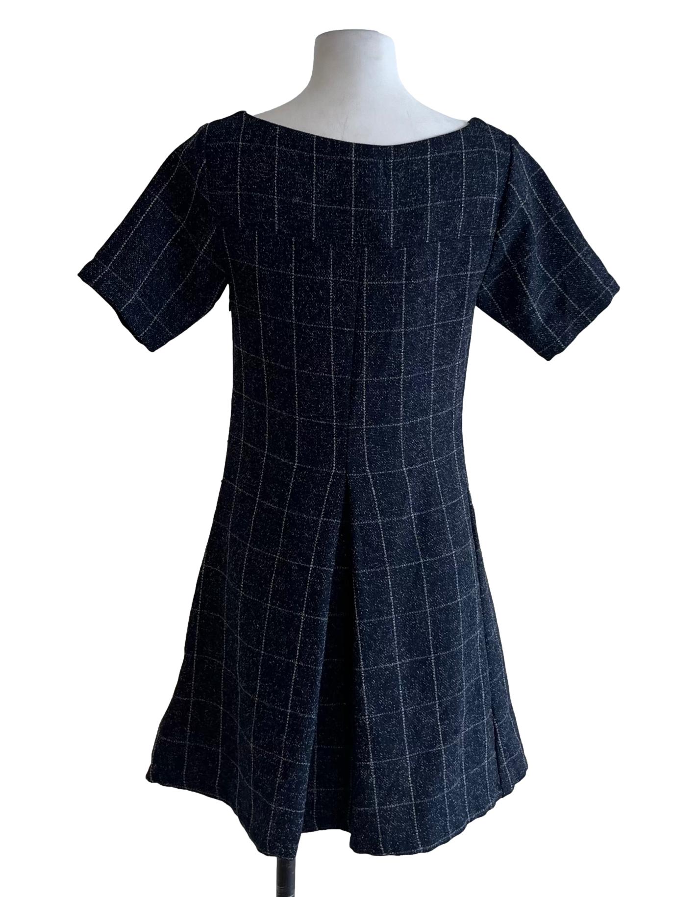 Navy Blue Gingham Empire Dress