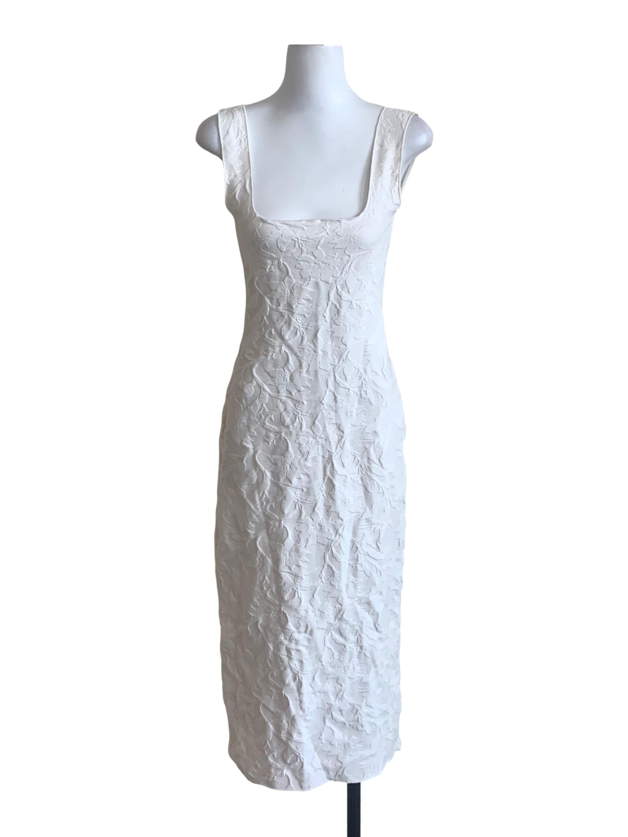 Cotton White Floral Pattern Sheath Dress