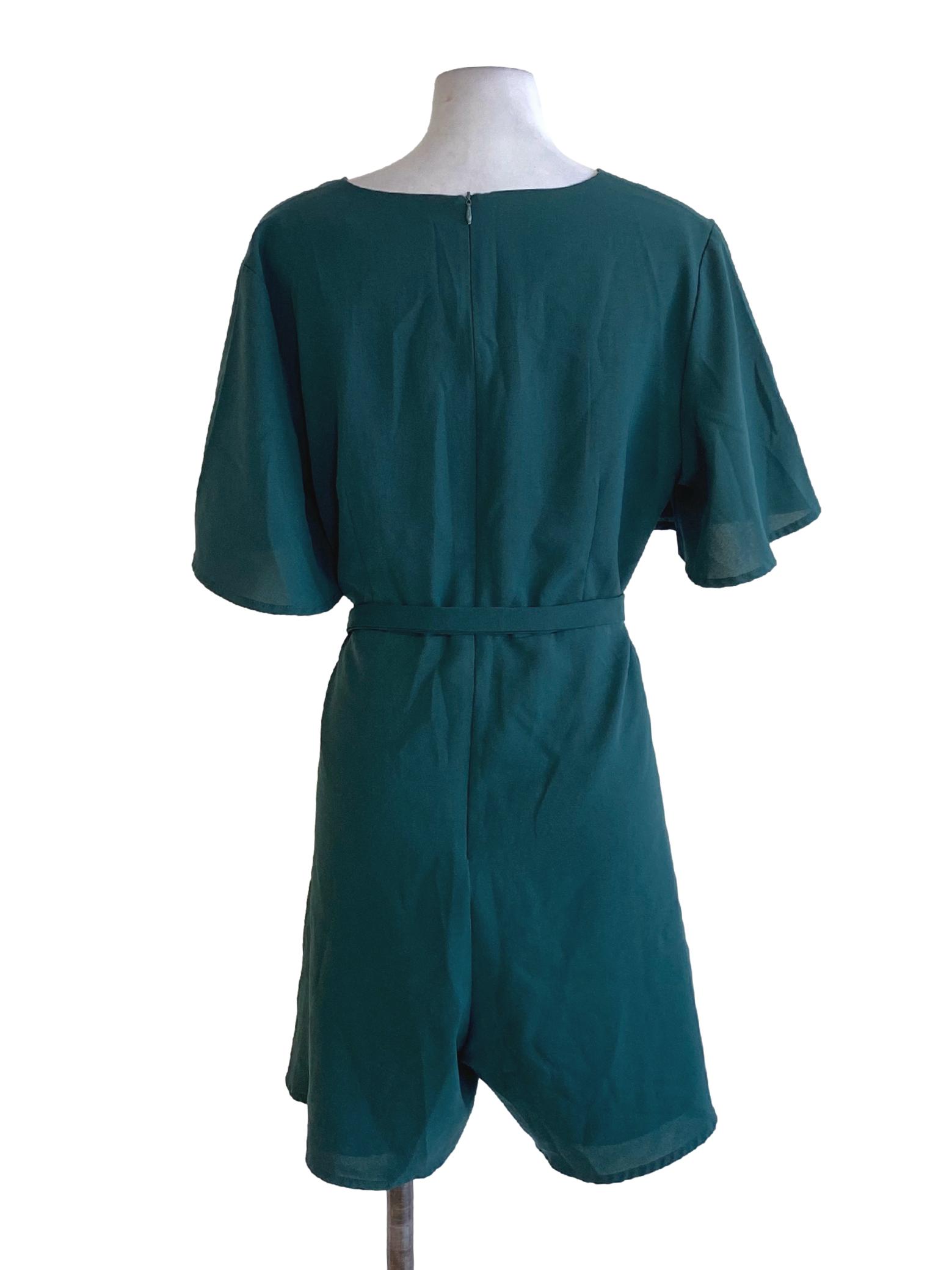 Dark Ocean Blue V-Neck Buckle Shirt Romper