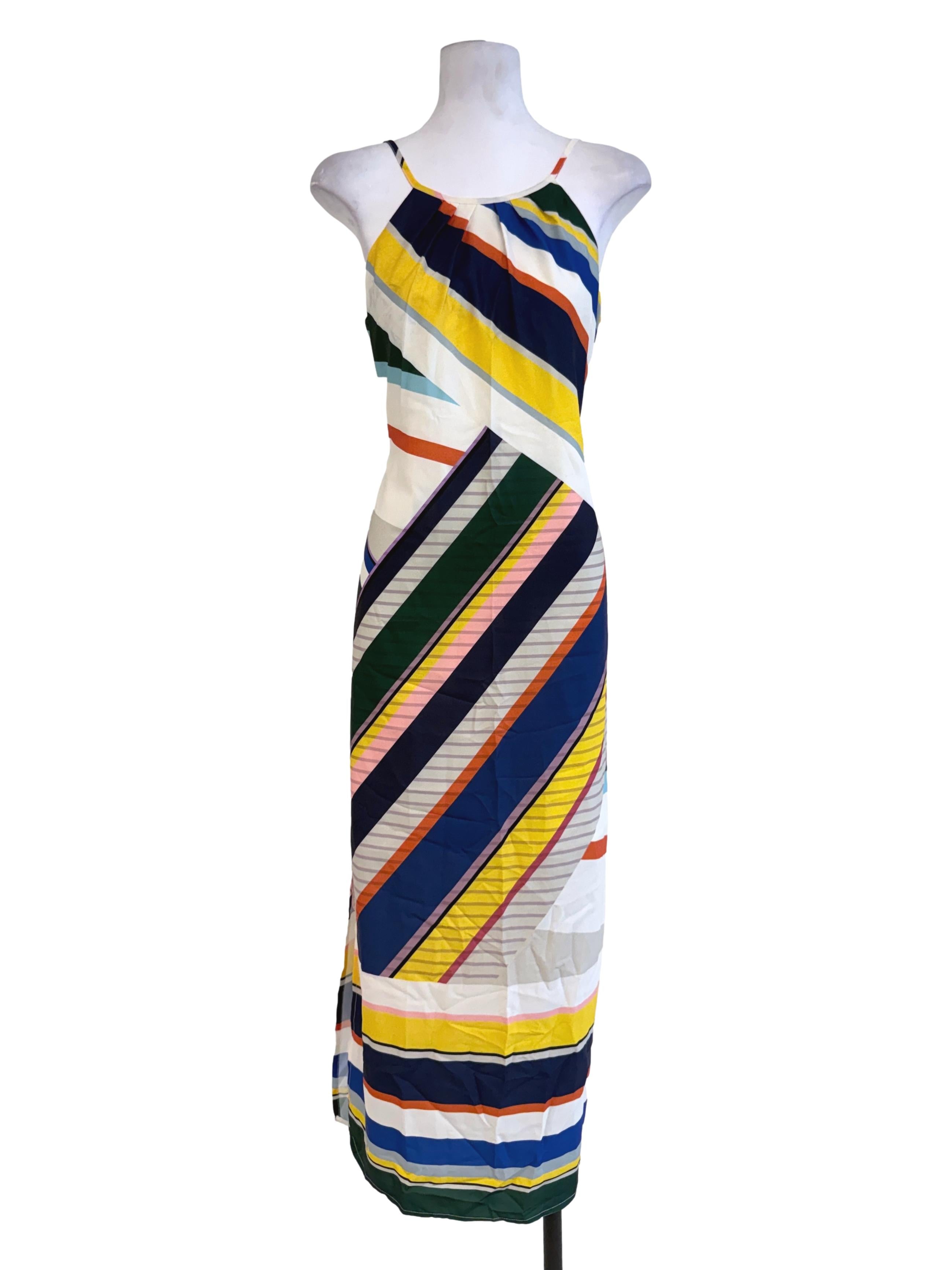 Blue-Yellow Abstract Line Maxi Dress
