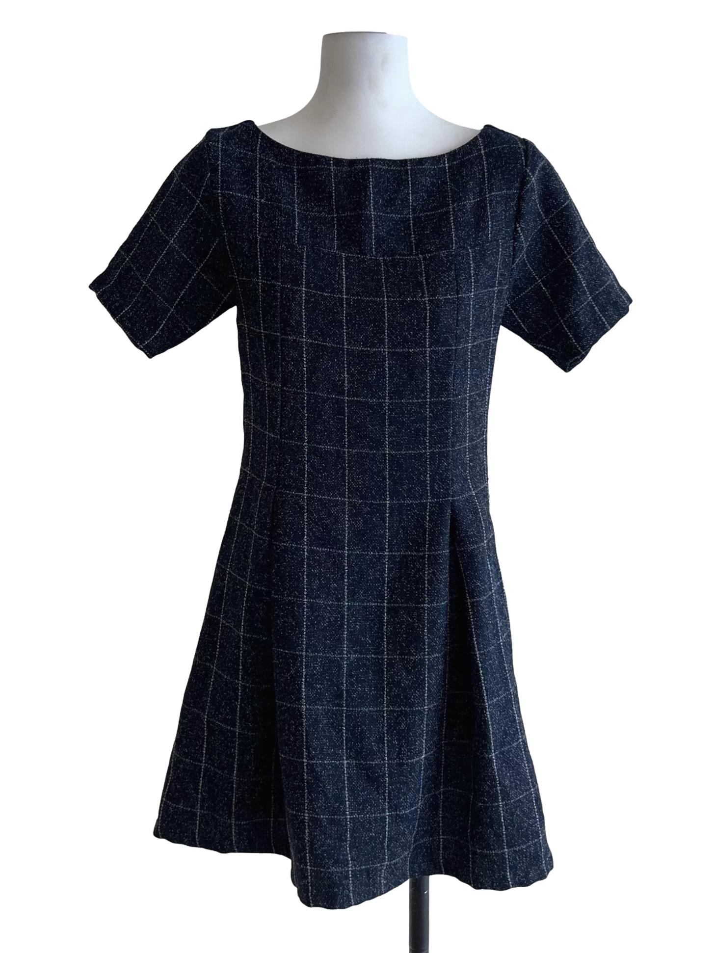 Navy Blue Gingham Empire Dress