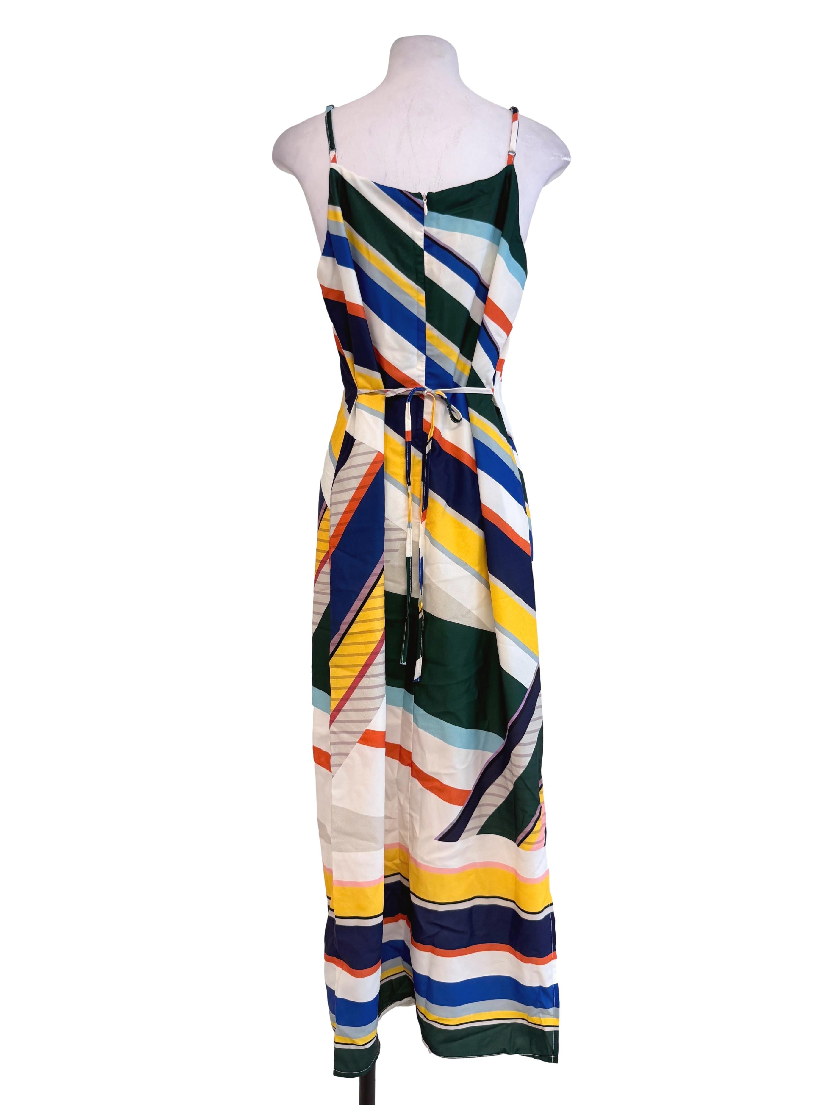 Blue-Yellow Abstract Line Maxi Dress