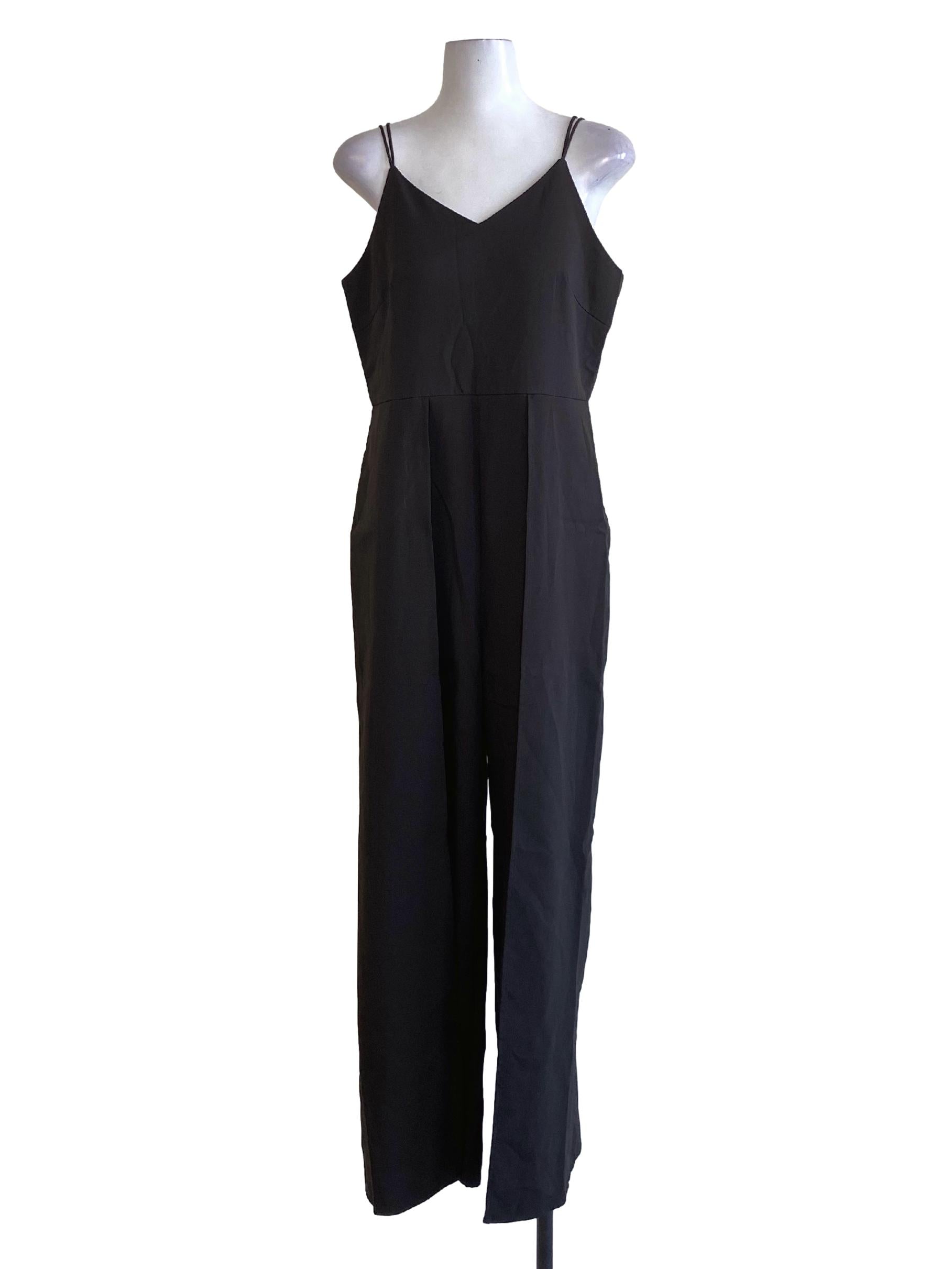 Midnight Black V-Neck Double Strap Fit Jumpsuit