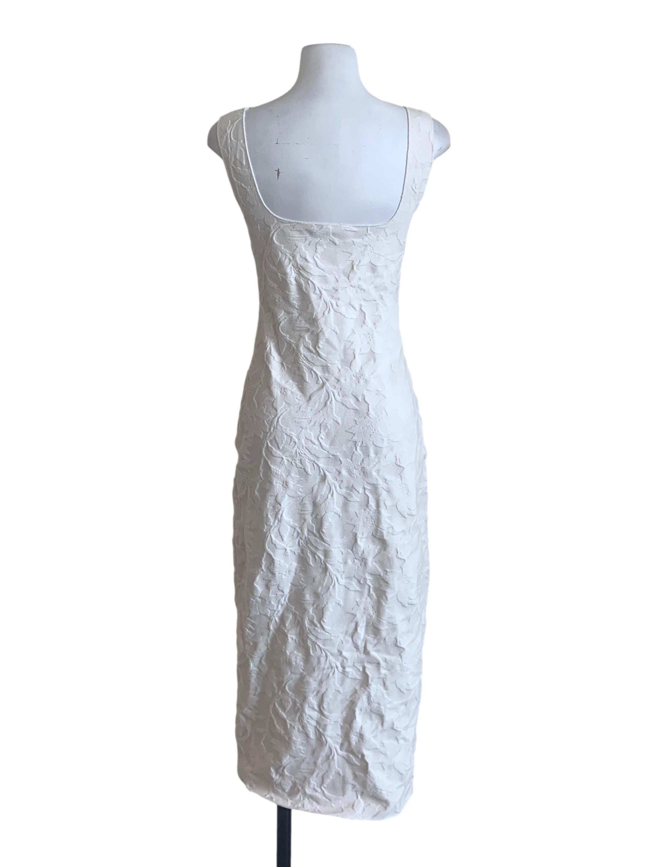 Cotton White Floral Pattern Sheath Dress
