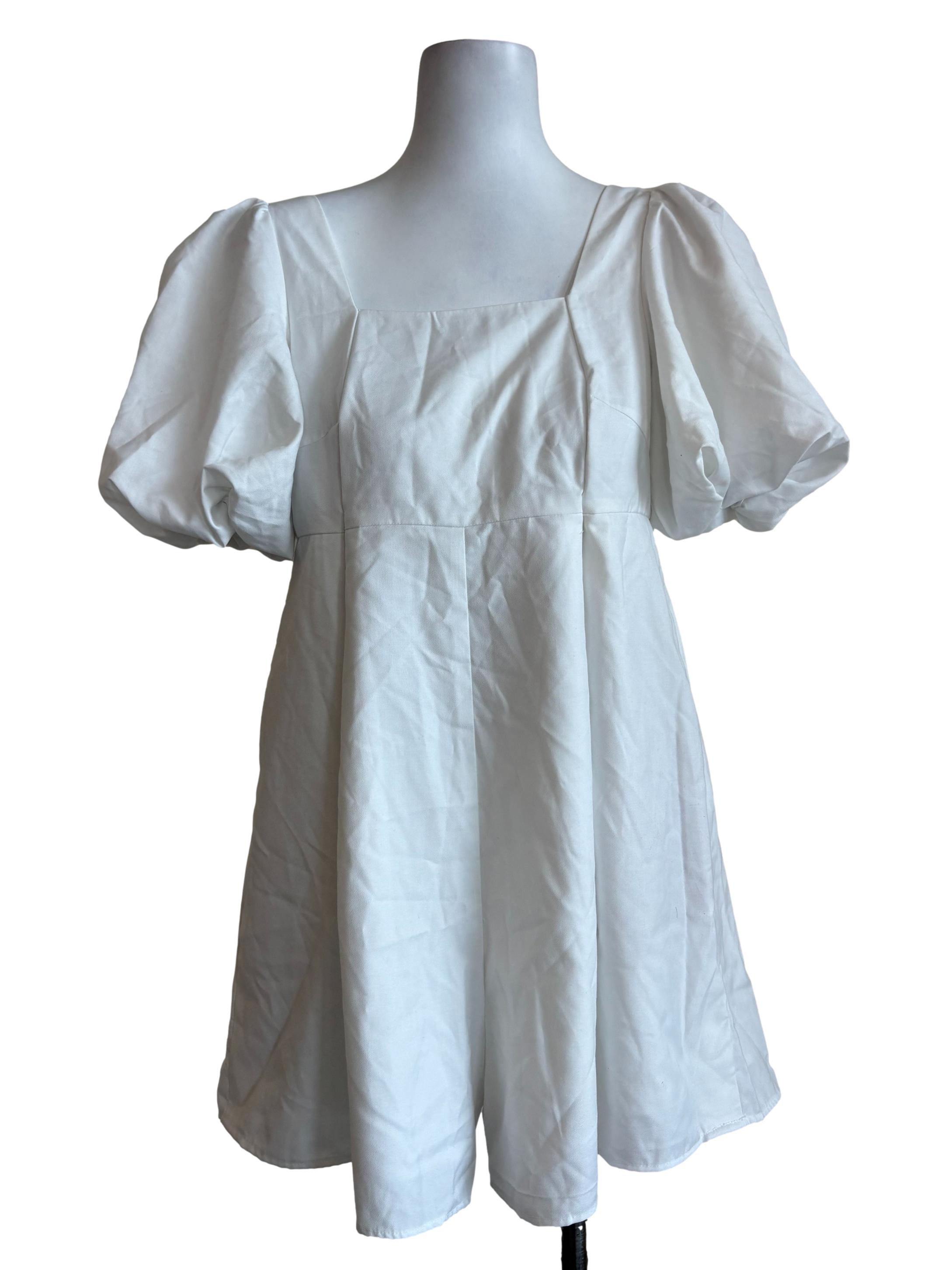 White Bubble Sleeve Rompers
