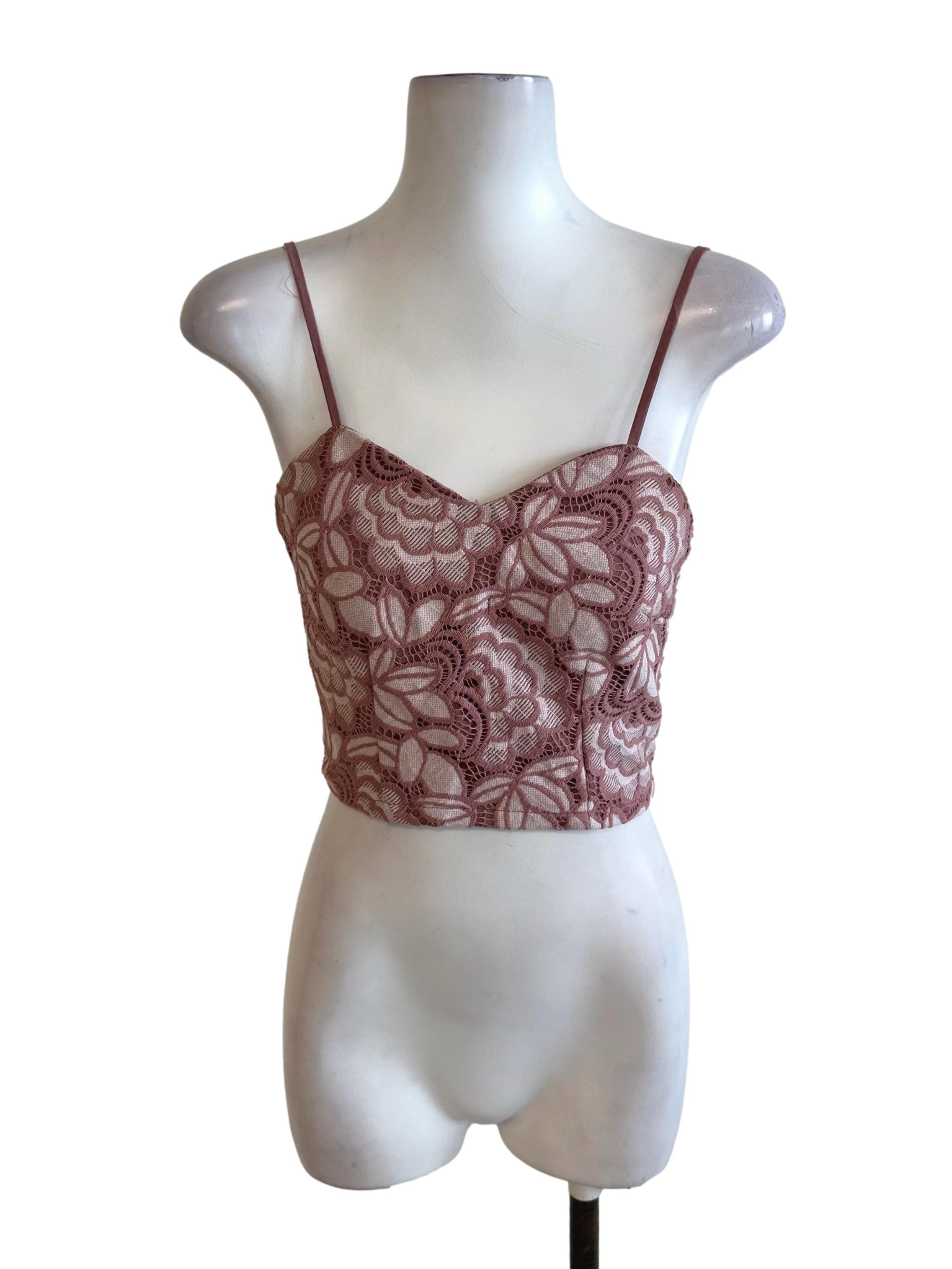Rose Pink Lace Spaghetti Strap Top