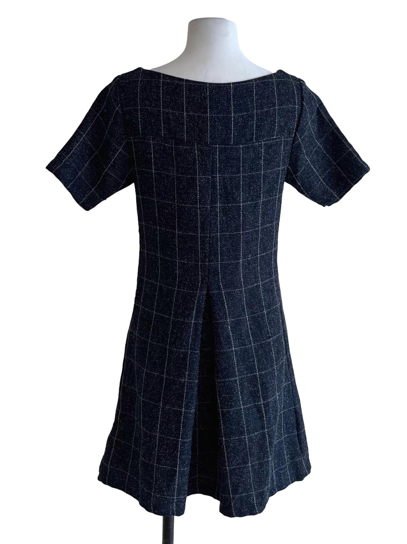 Navy Blue Gingham Empire Dress