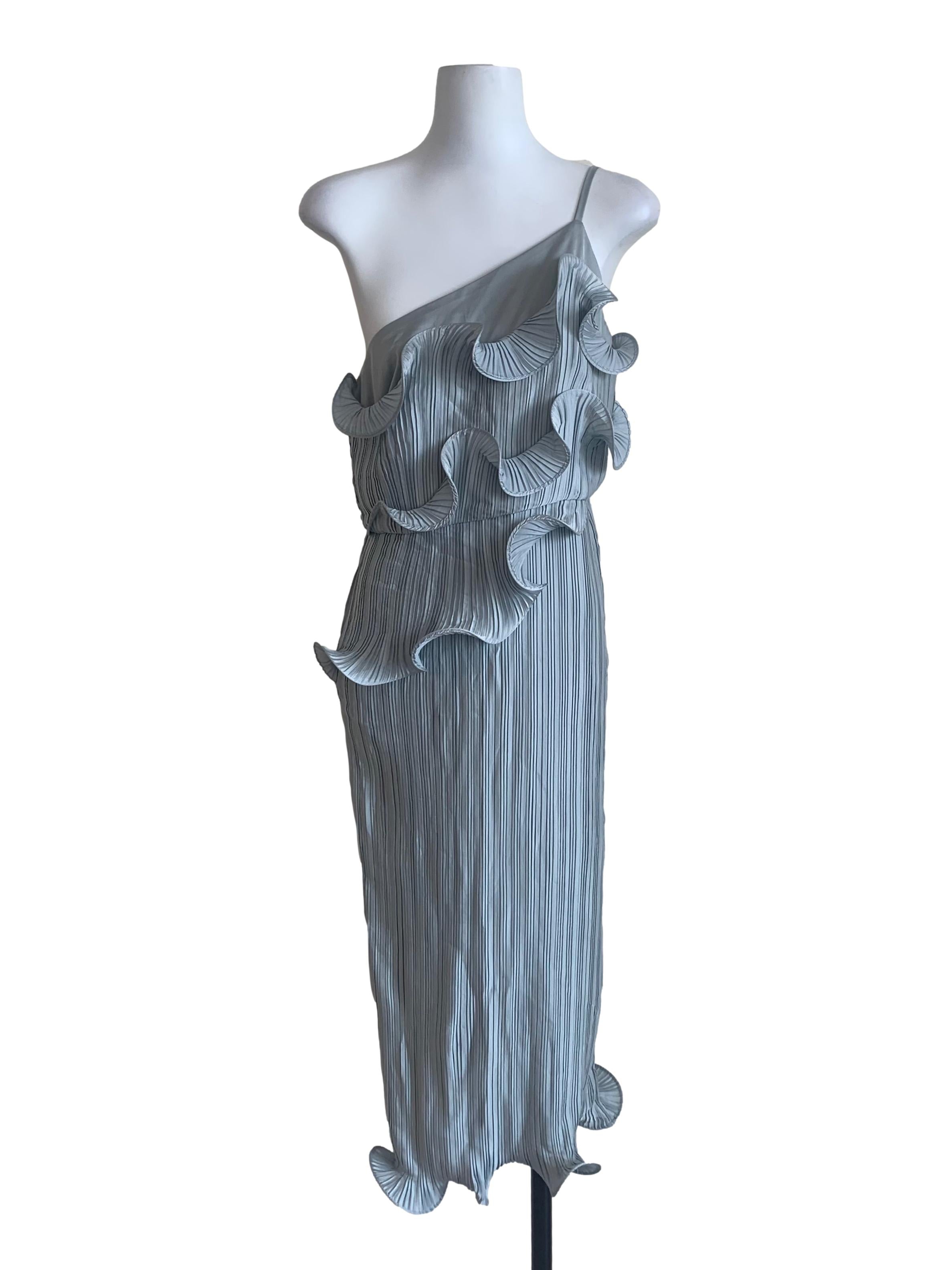 Stone Blue Pleated Textured Dress
