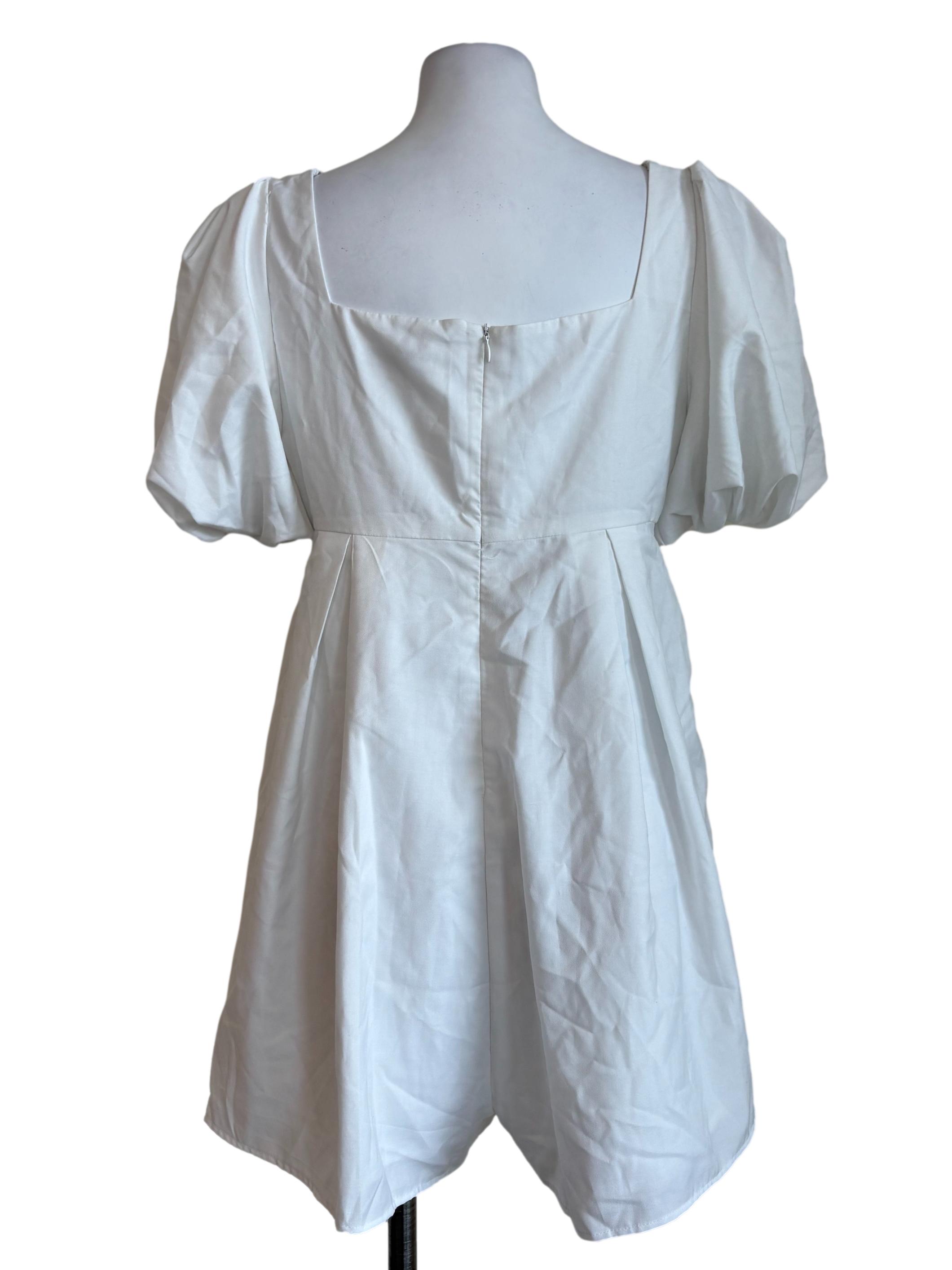White Bubble Sleeve Rompers