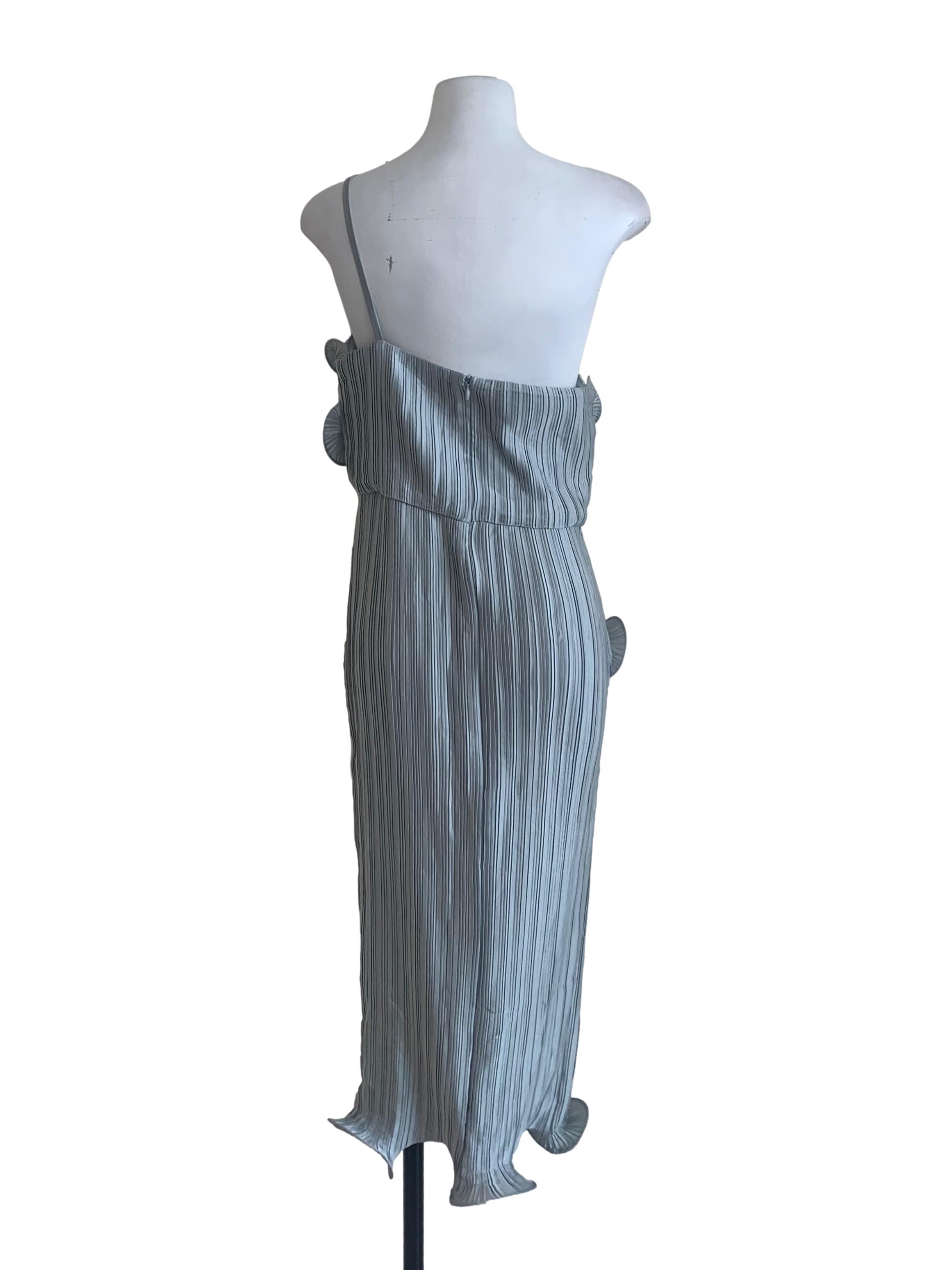 Stone Blue Pleated Textured Dress