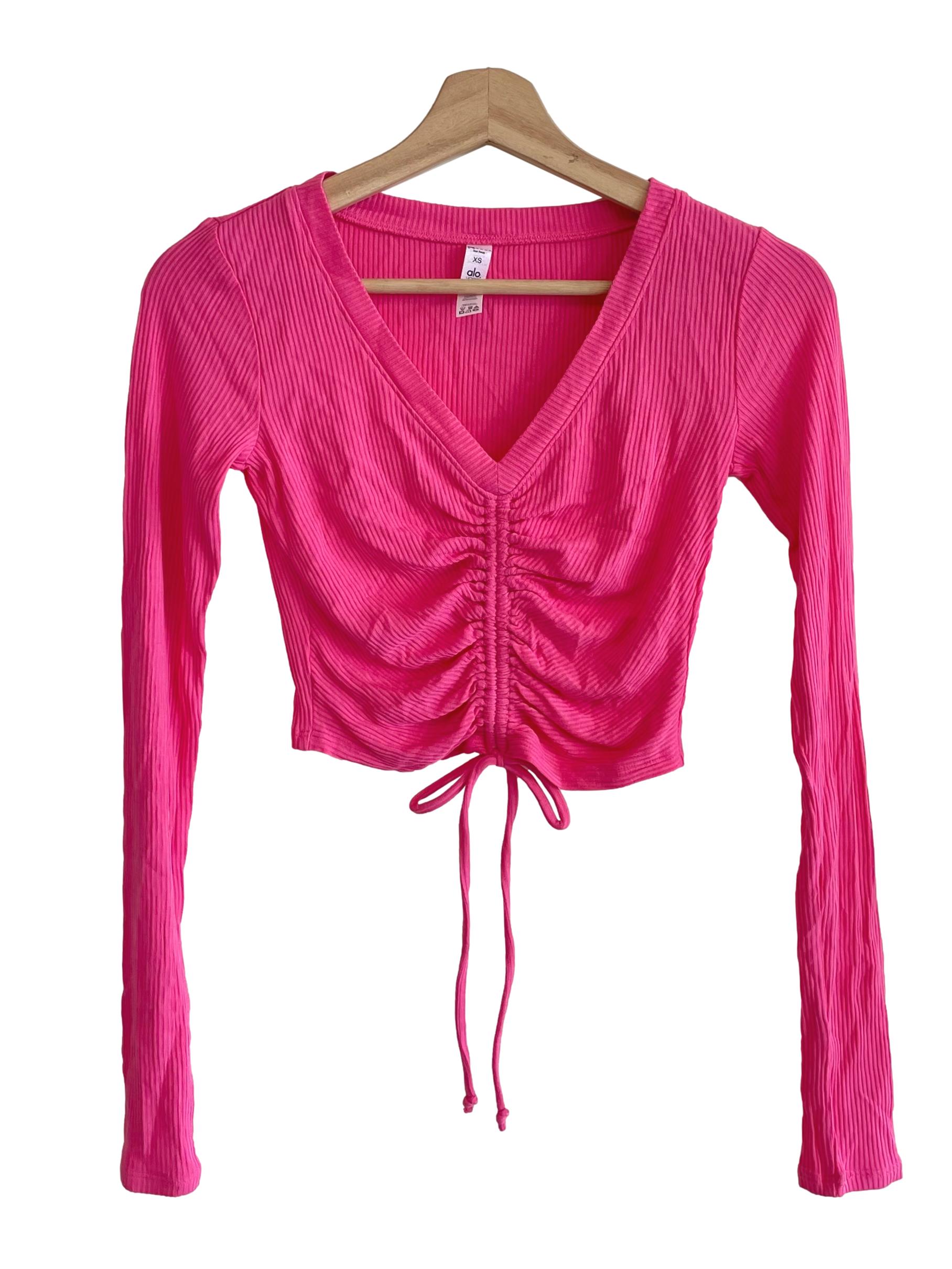 Hot Pink Scrunch Long Sleeves Top