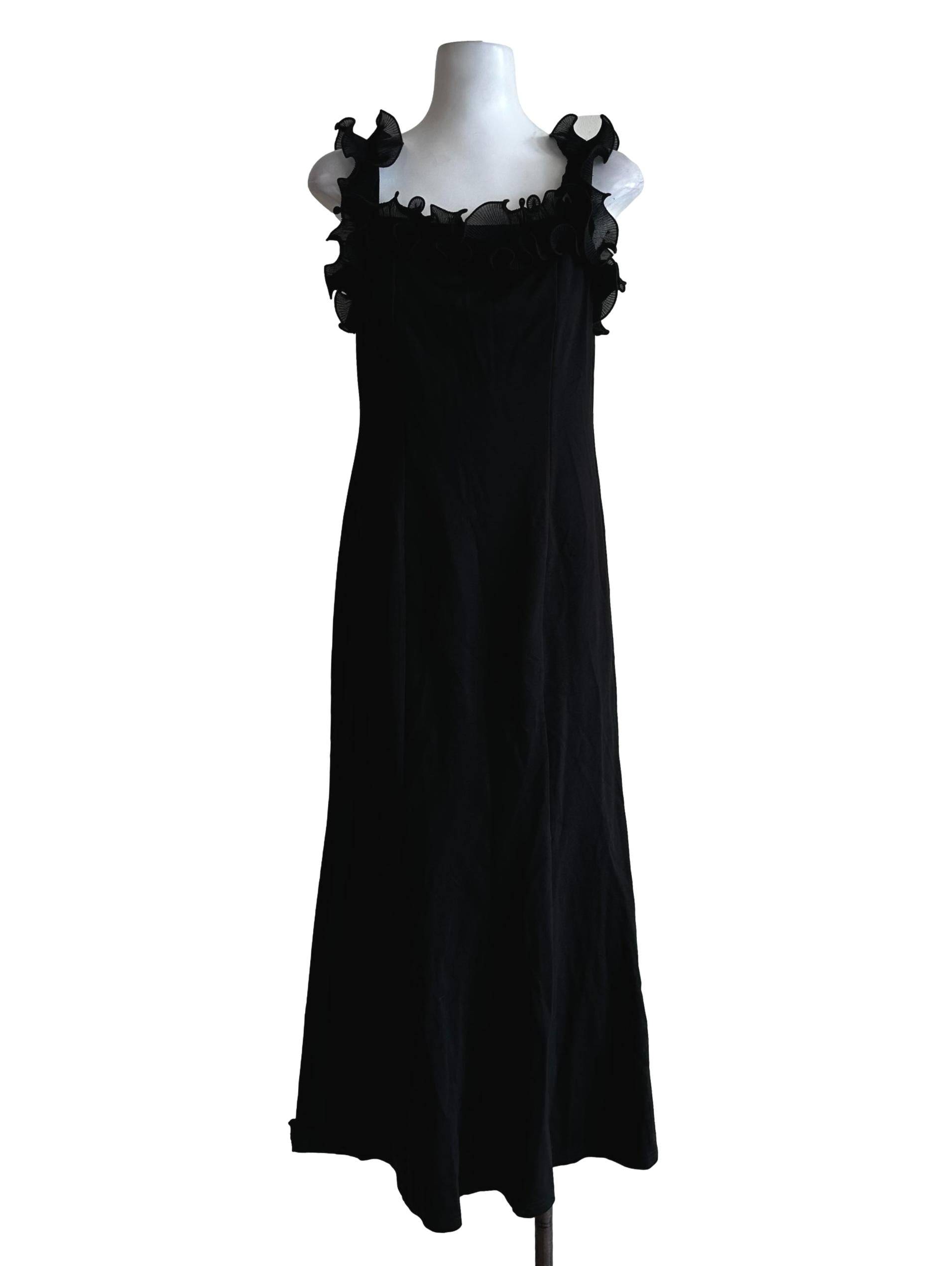 Black Ruffles Neckline Dress