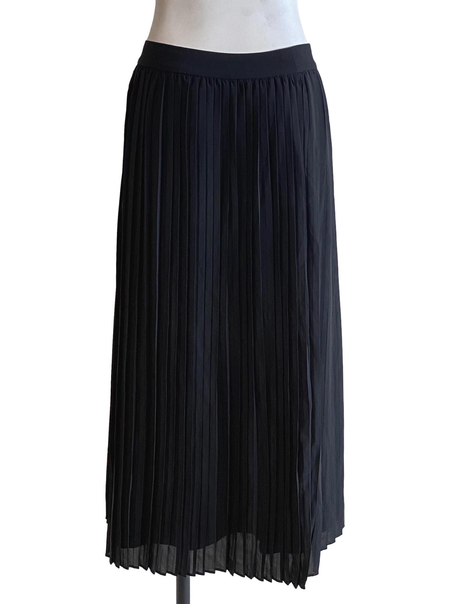 Ebony Black Pleated Button Down Wrap Skirt