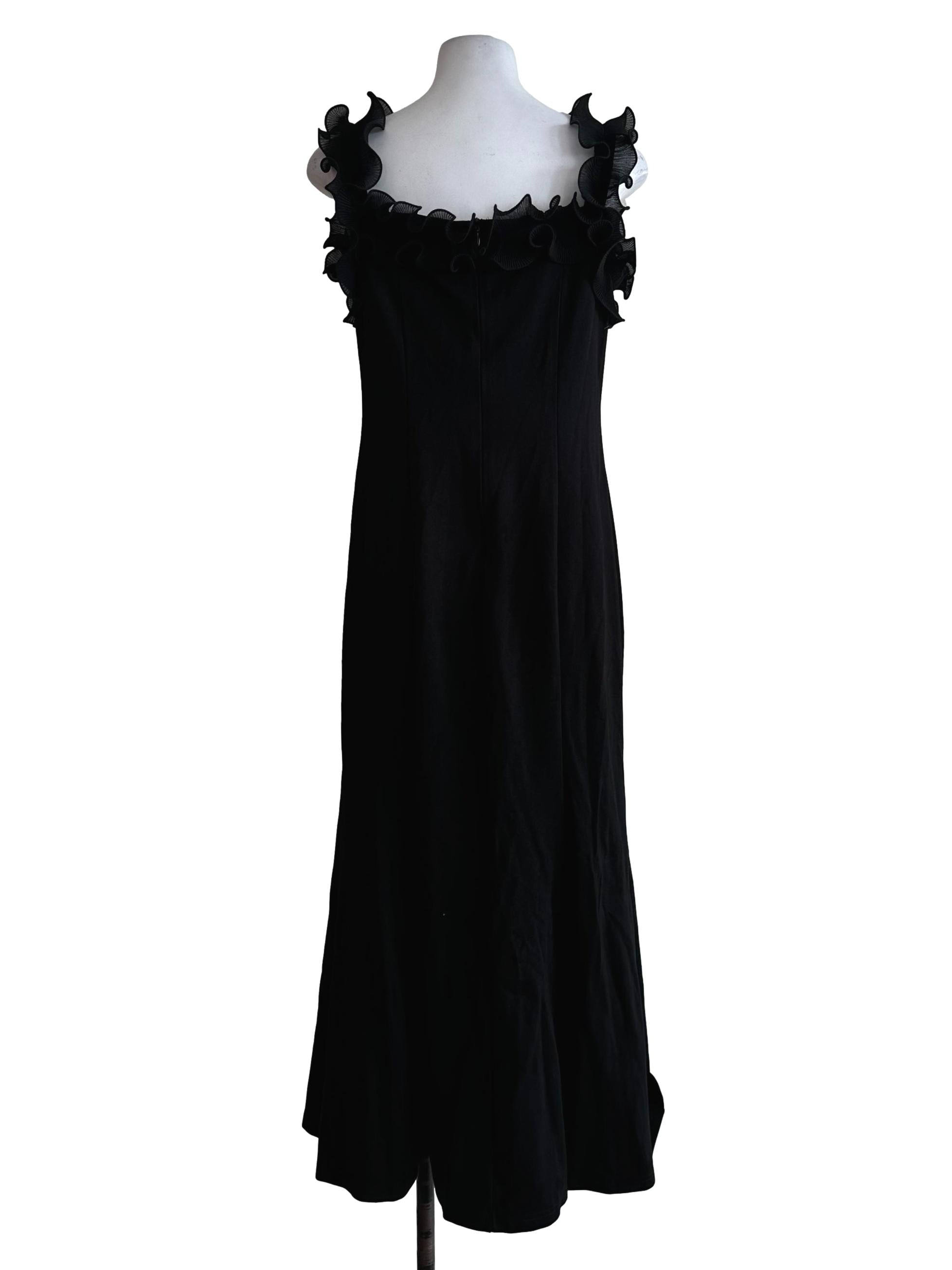 Black Ruffles Neckline Dress