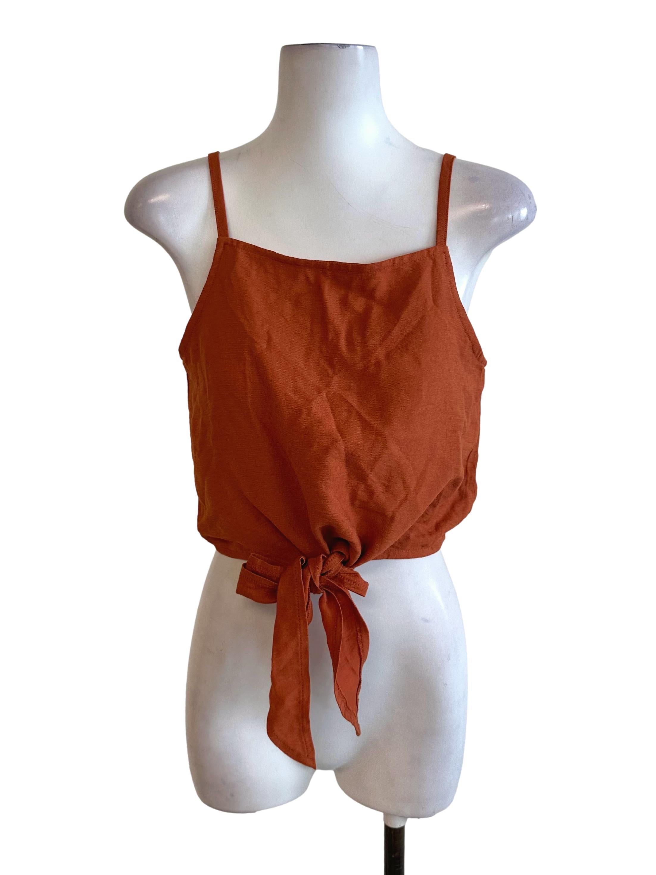 Brick Orange Square Neck Front Tie Top TTR