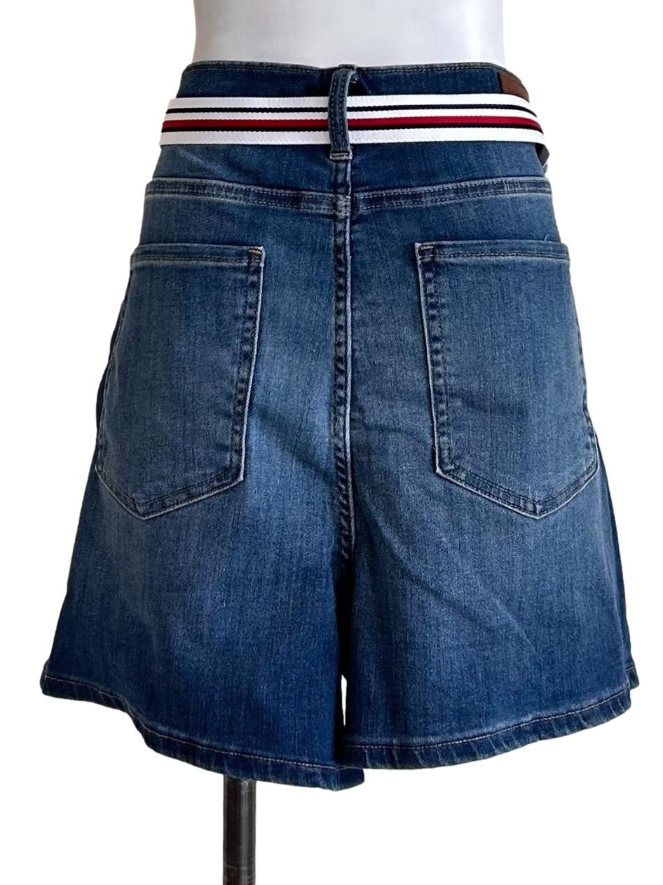 Denim Shorts With Striped Belt