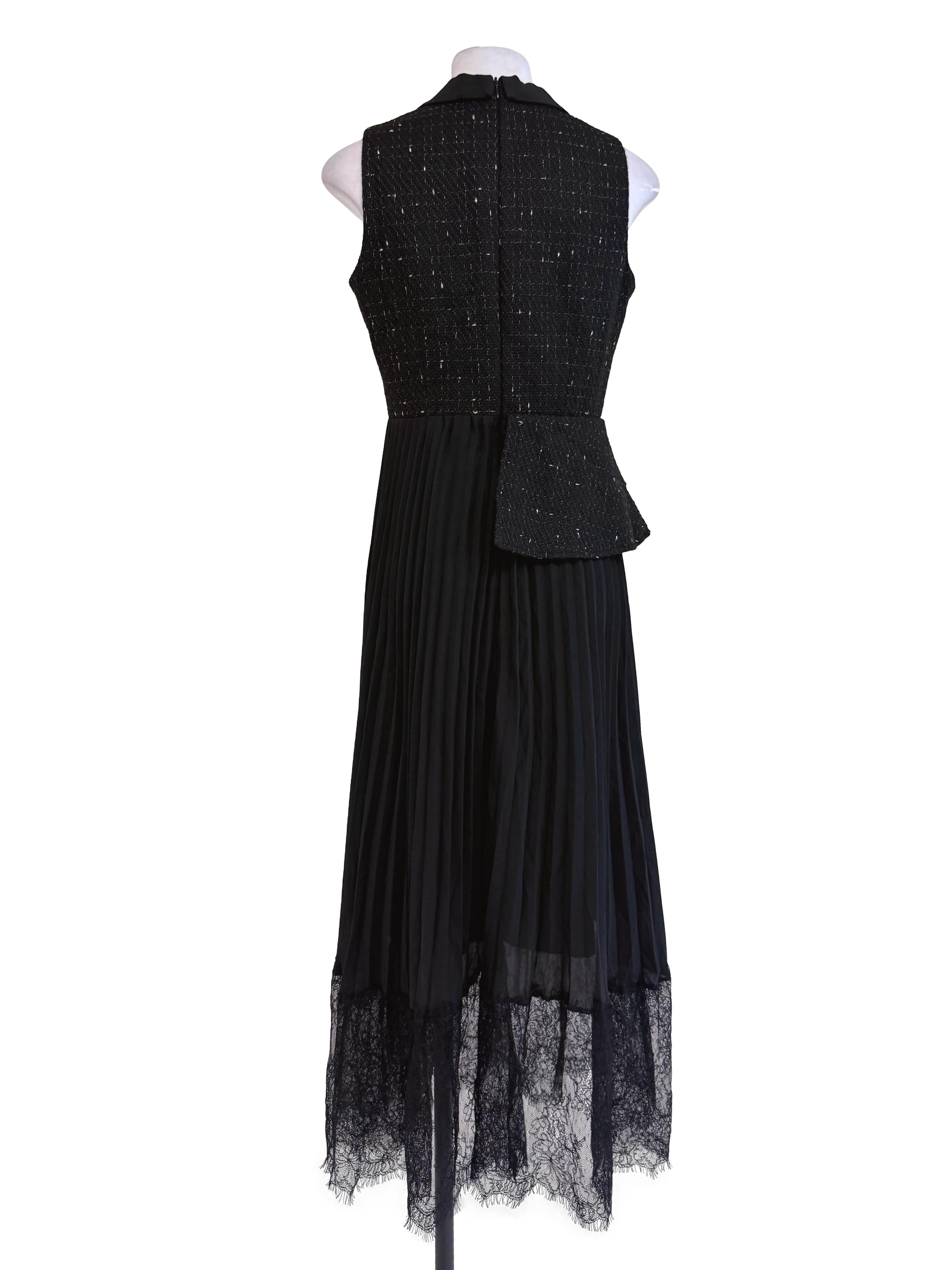 Black Half Knit Pleated Dress