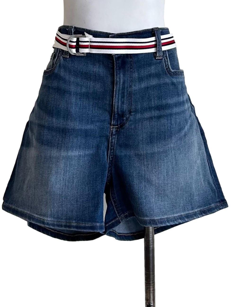 Denim Shorts With Striped Belt