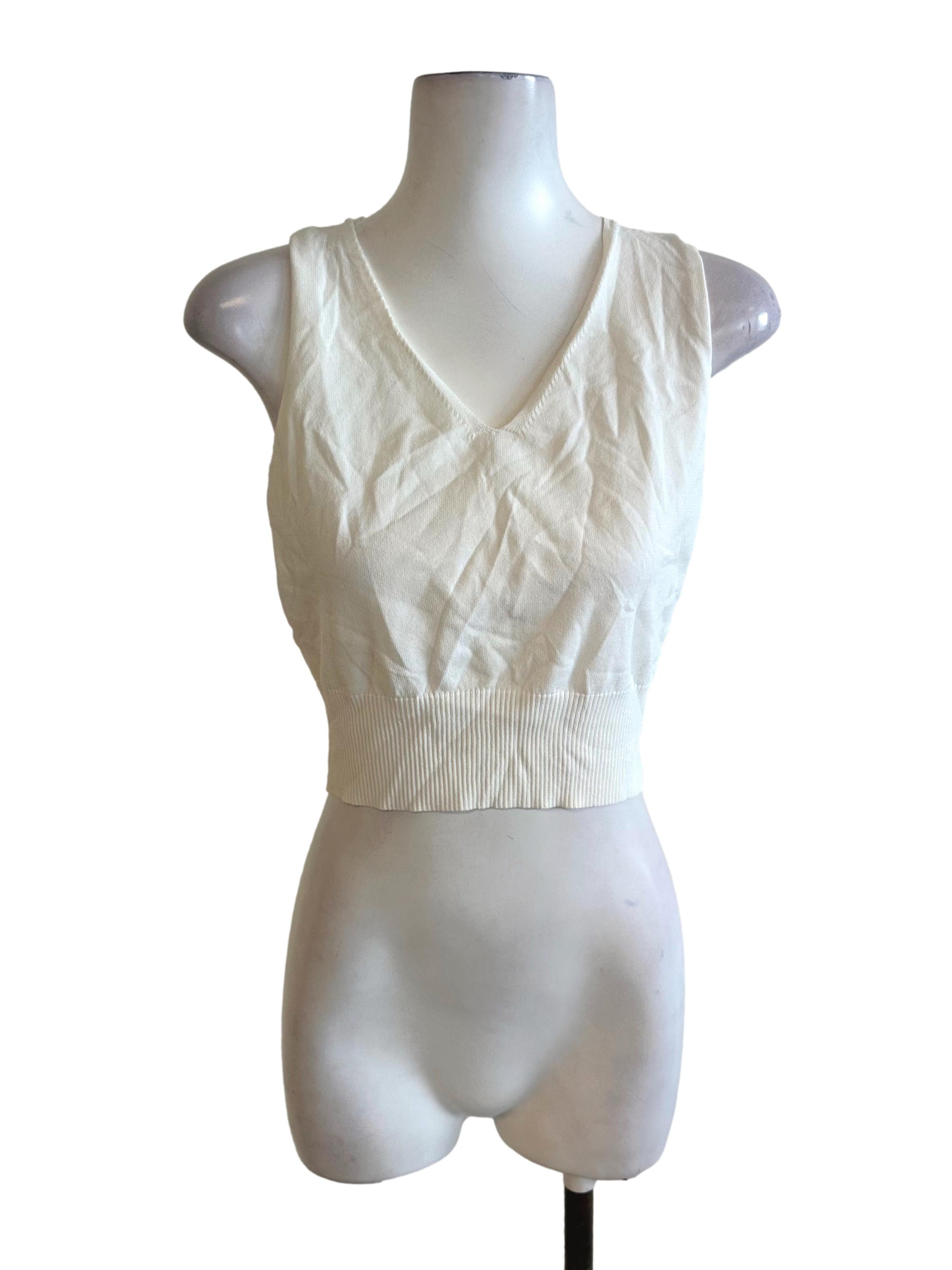 Ivory White V Neck Knit Top LB