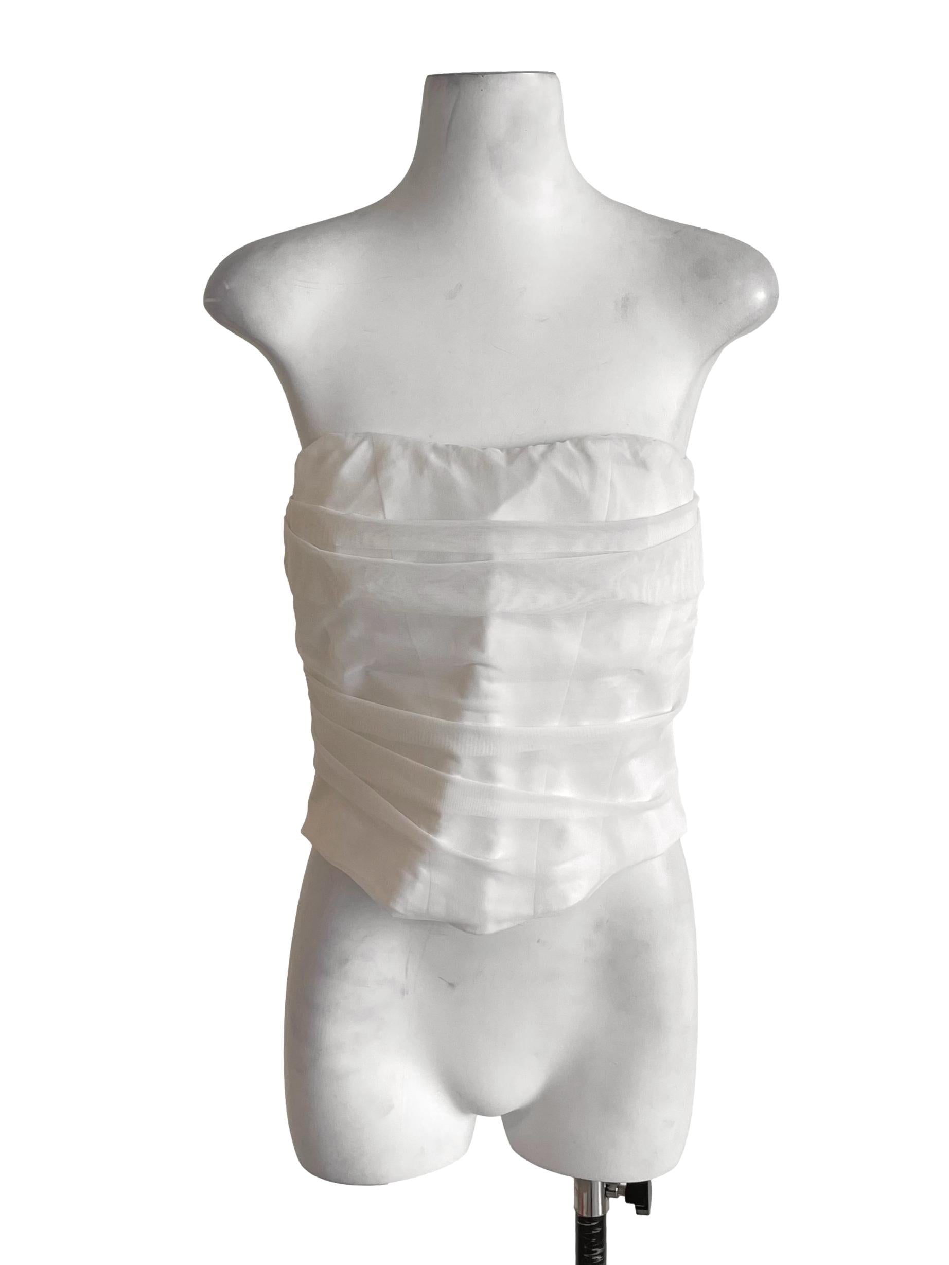 White Draped Mesh Strapless Top
