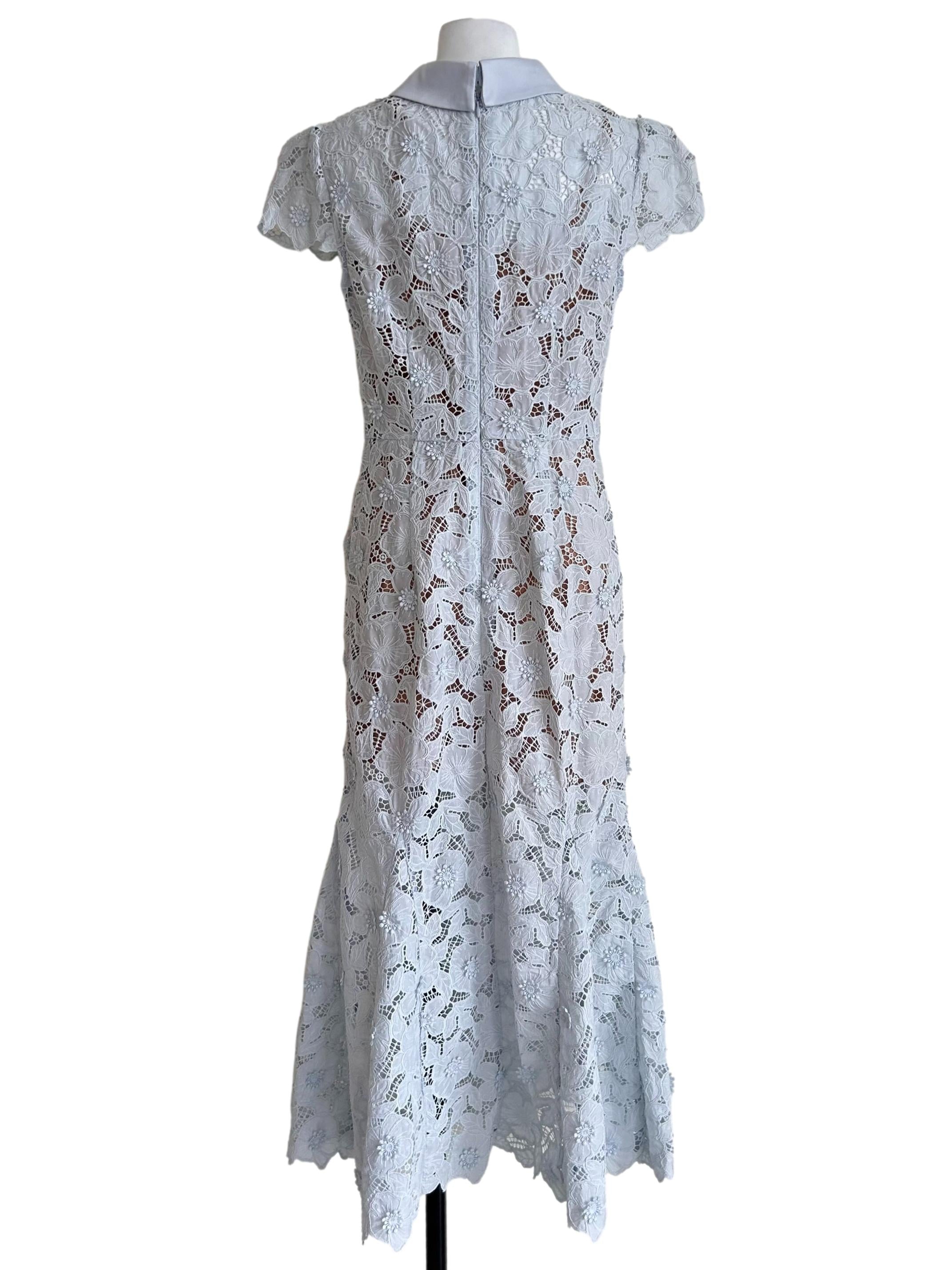 Blue Guipure Lace Midi Dress