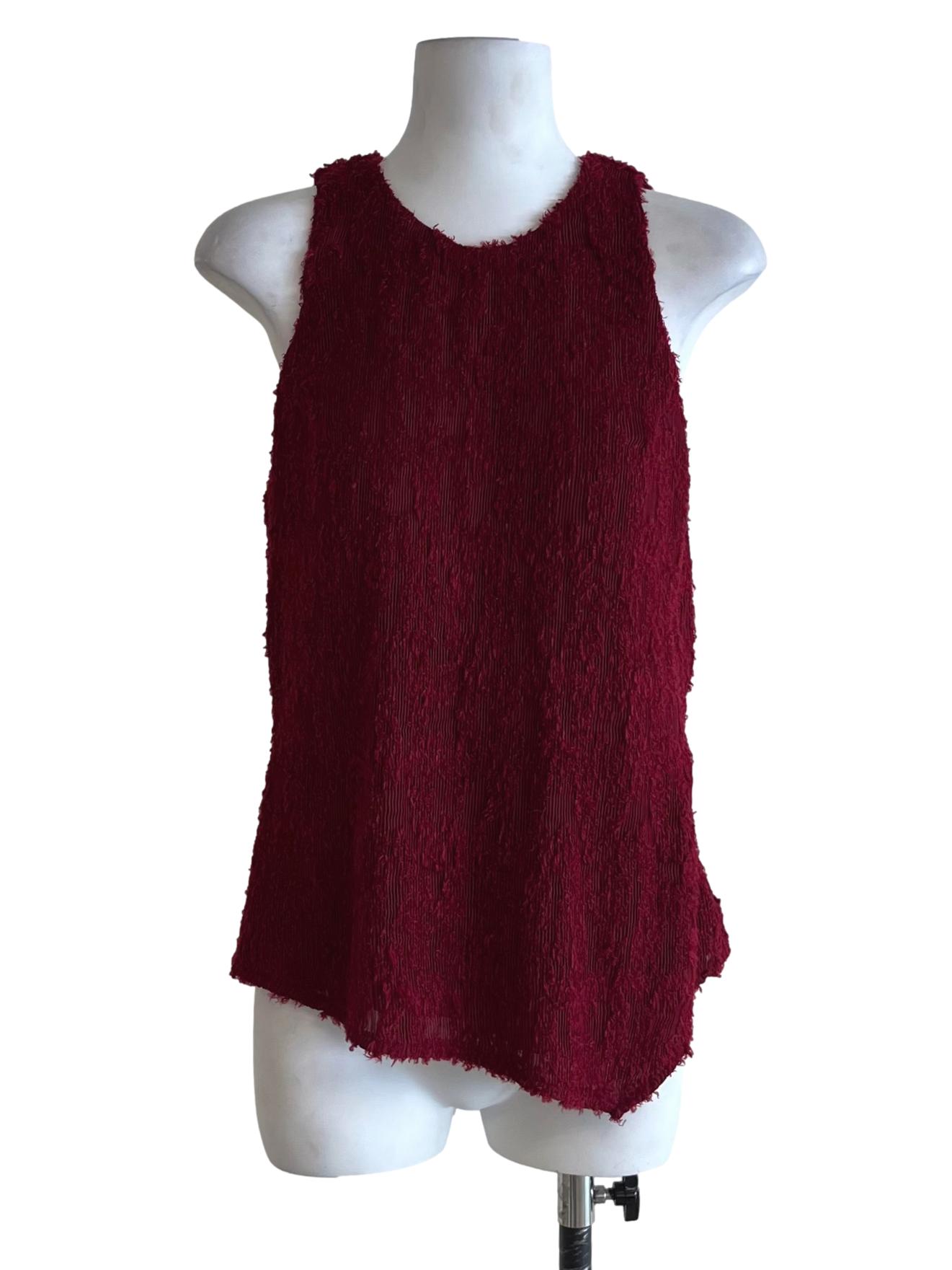Blood Red Pleated Sleeveless Top