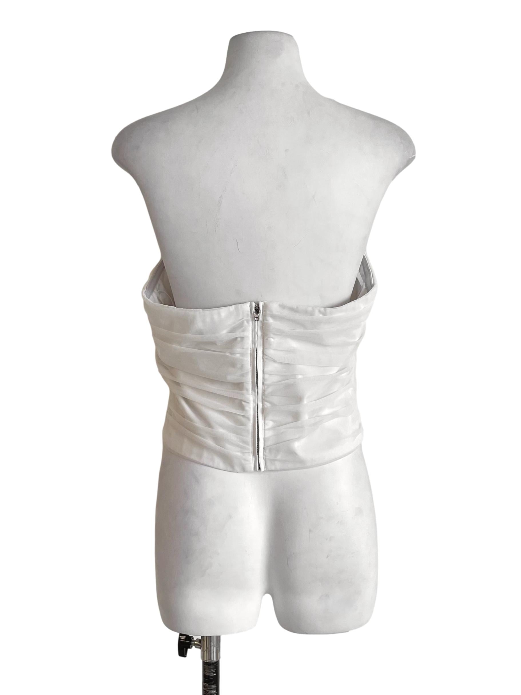 White Draped Mesh Strapless Top