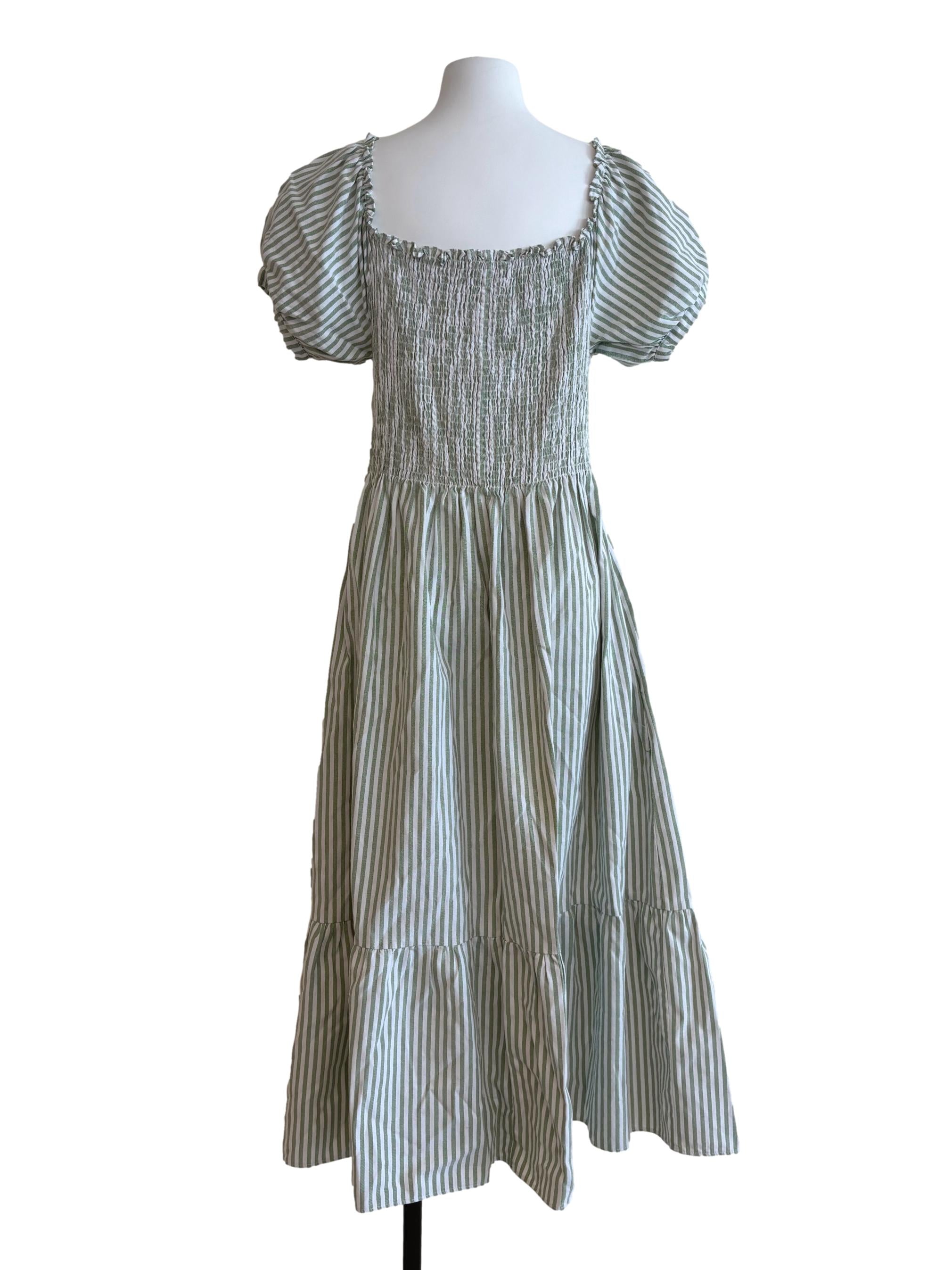 Sage Green Striped Princess Cut Dress