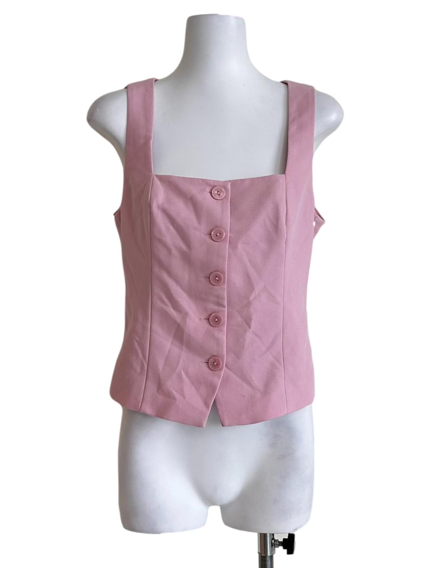 Buttoned Pink Square-Neck Vest