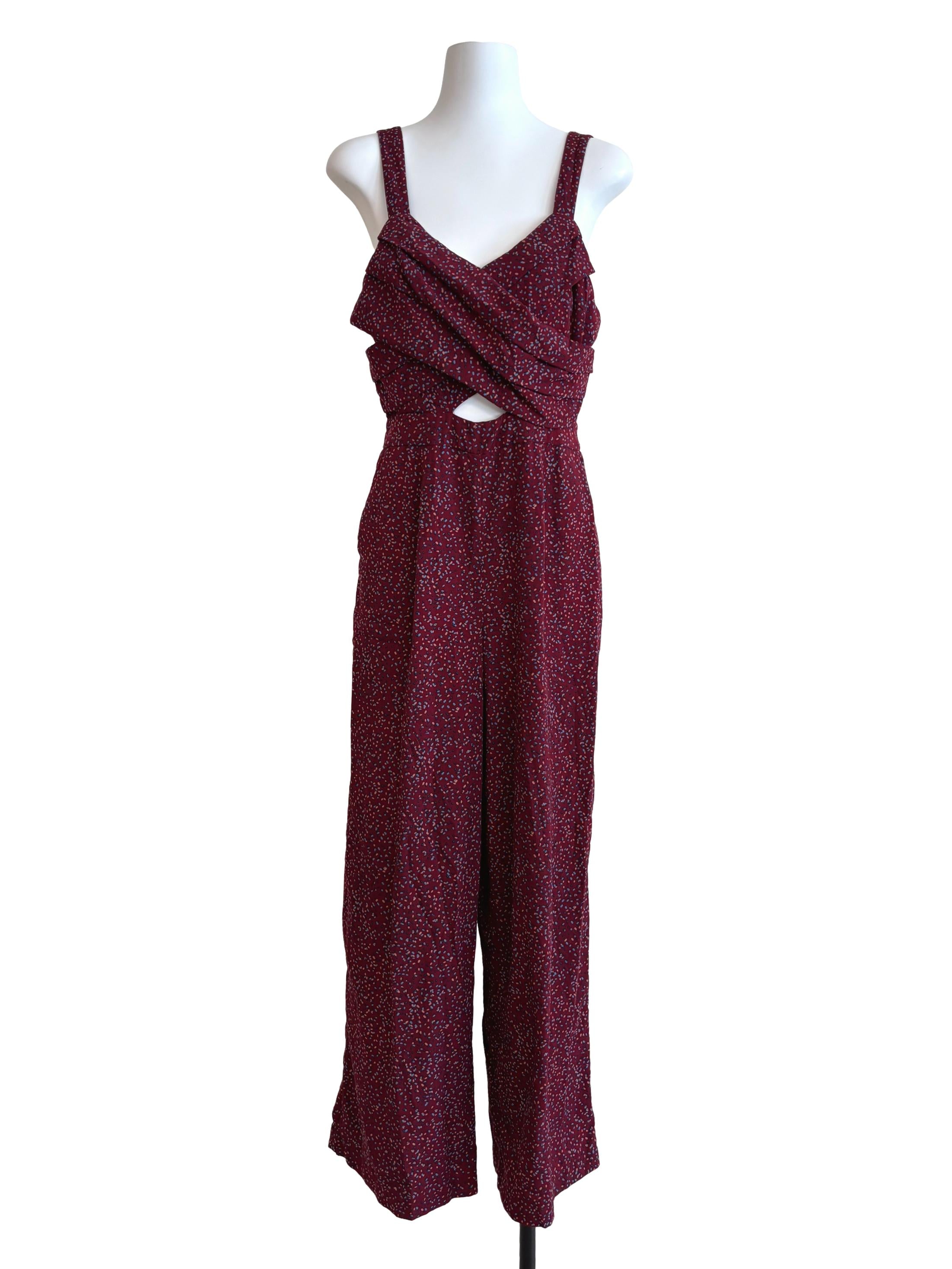 Mahogany Red Patterned Jumpsuit