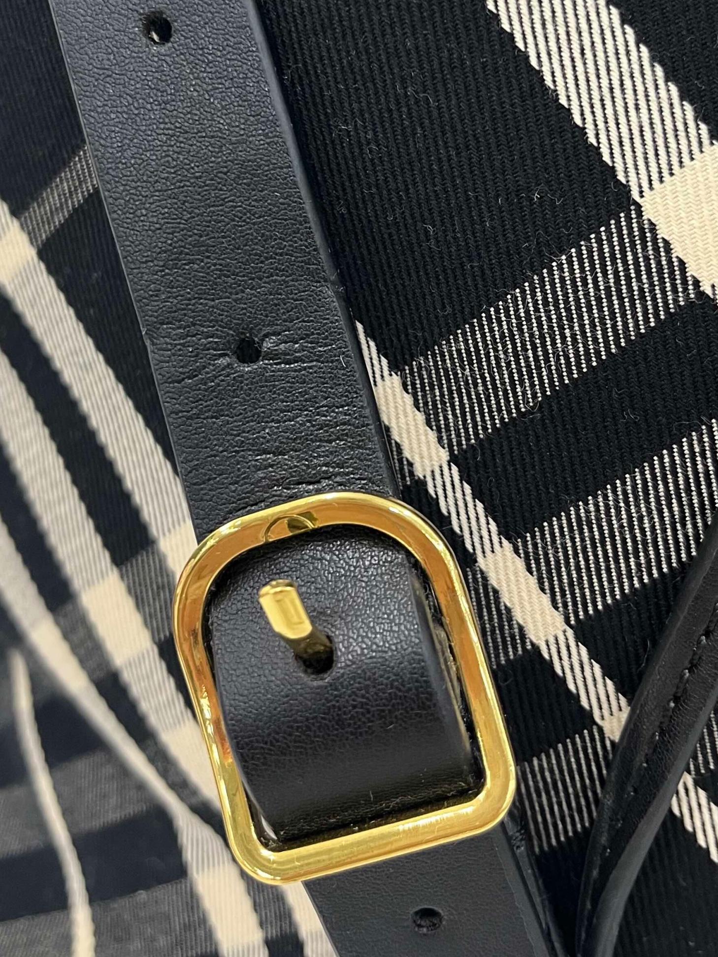 Black And Beige Medium Check Drawstring Bucket Bag CSN