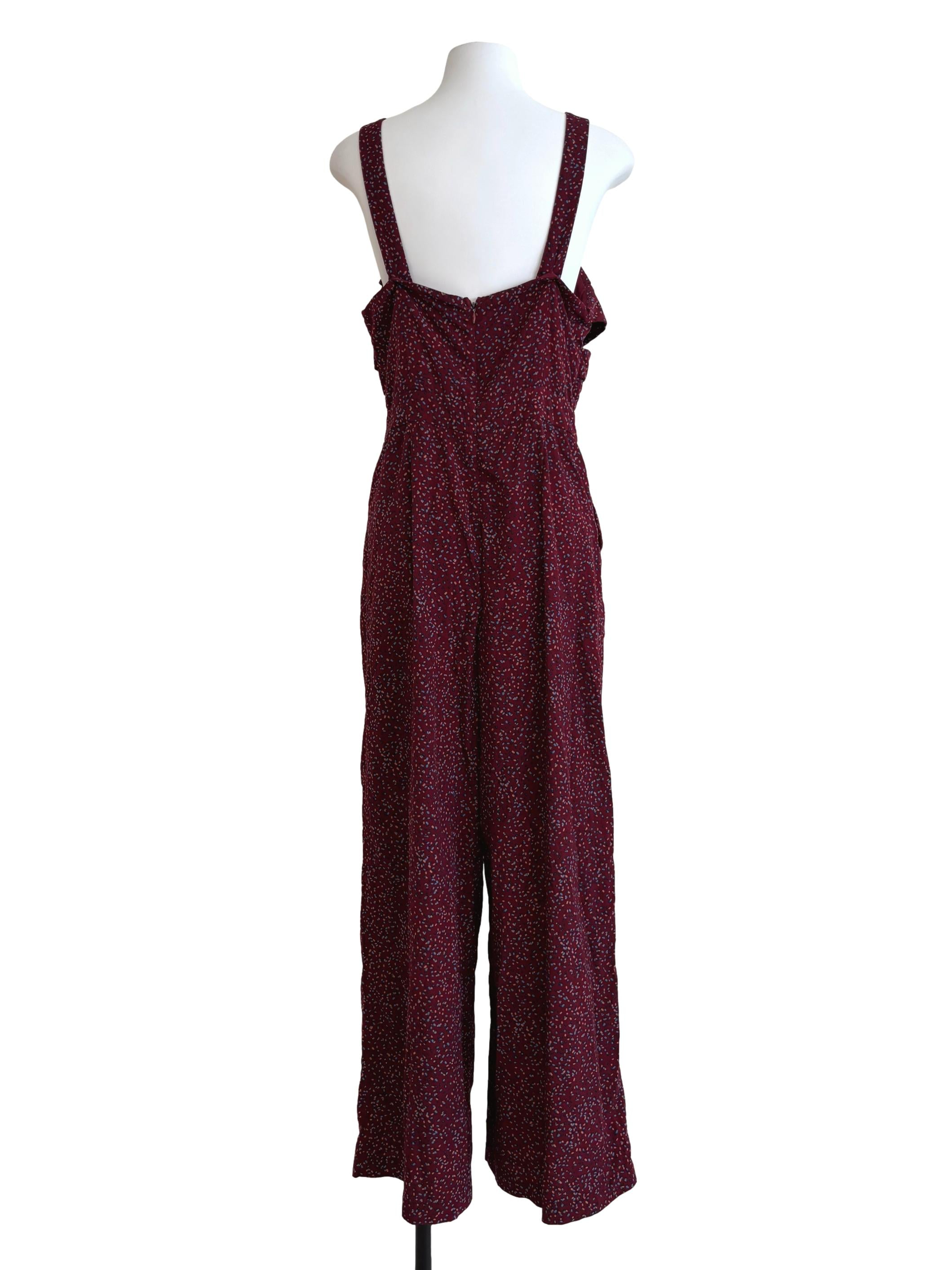 Mahogany Red Patterned Jumpsuit