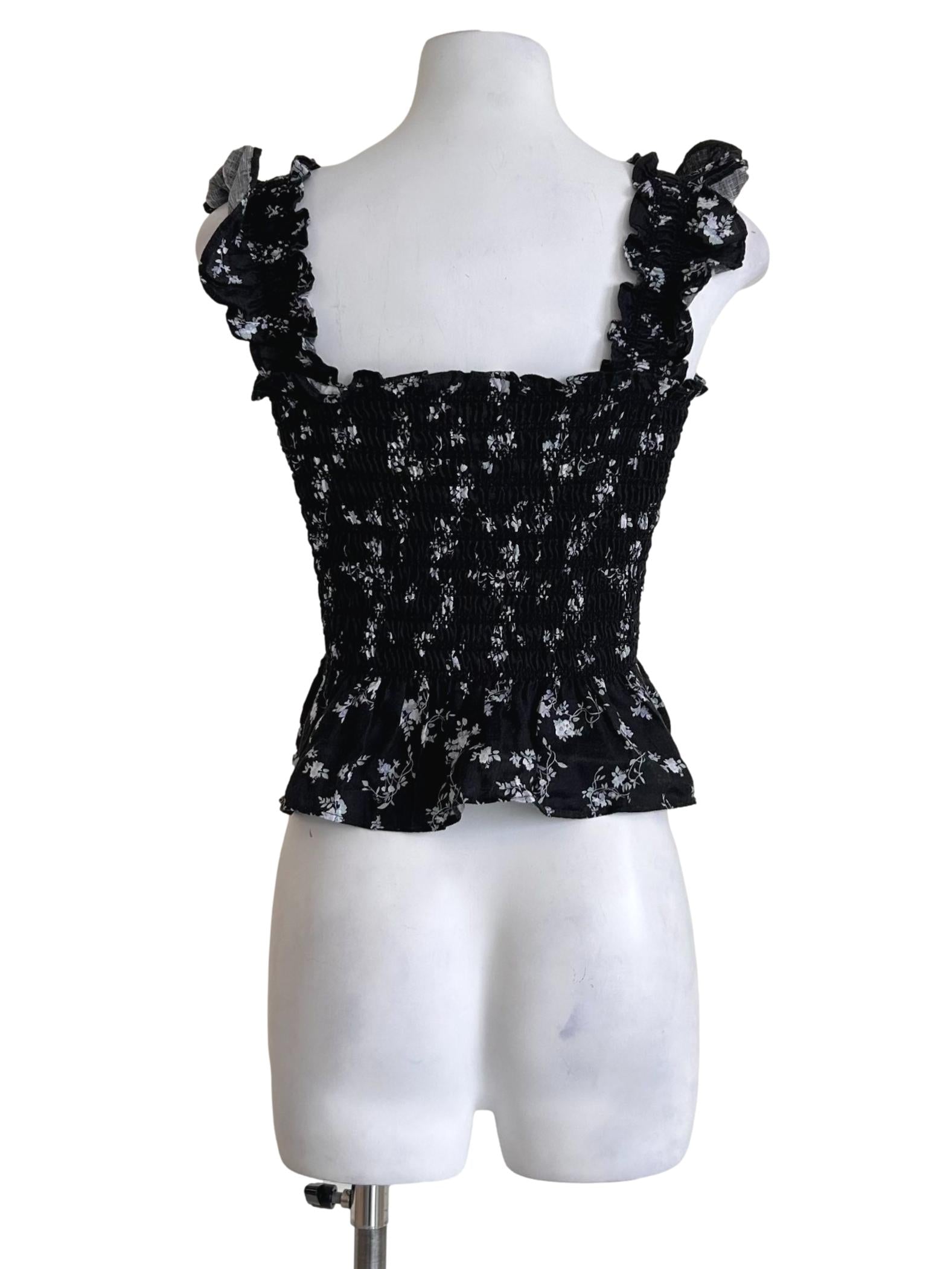 Ruffled Black Floral Smocked Top CM
