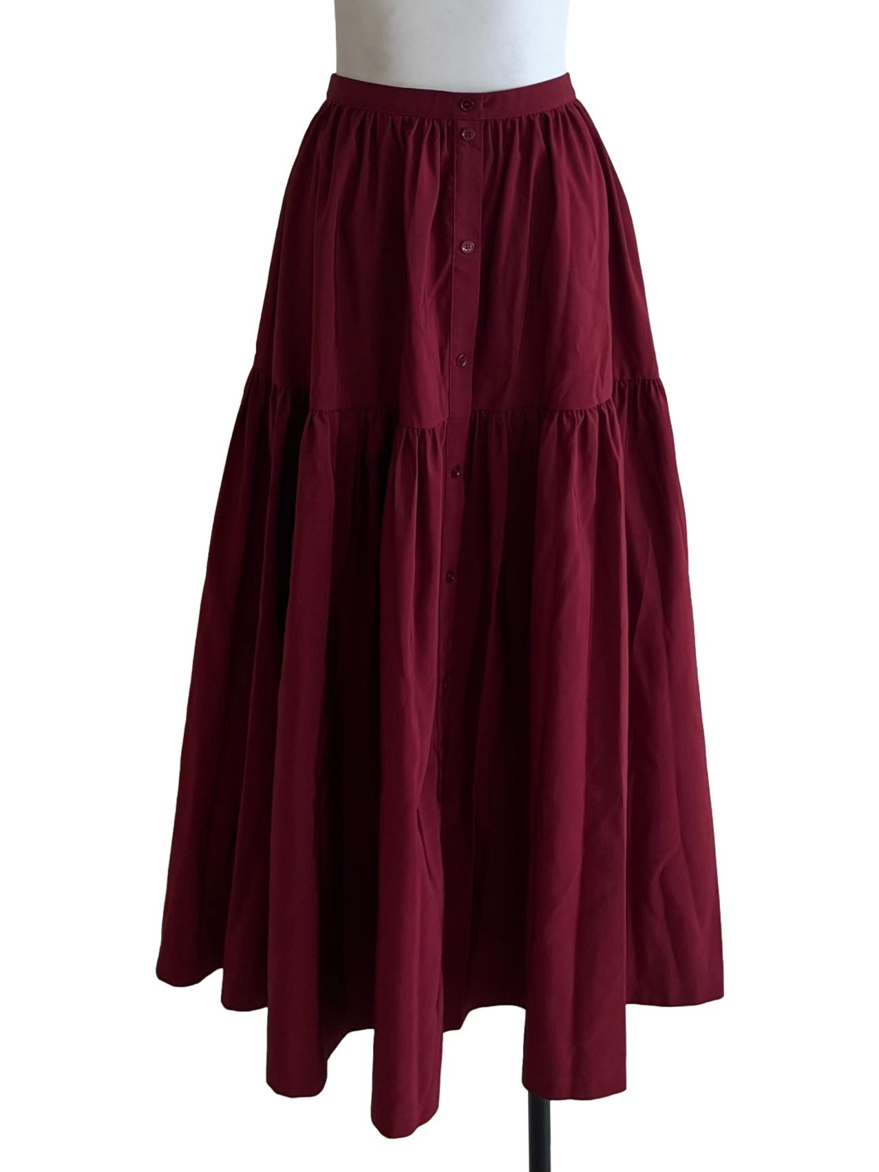 Wine Red High Waisted A-Line Skirt