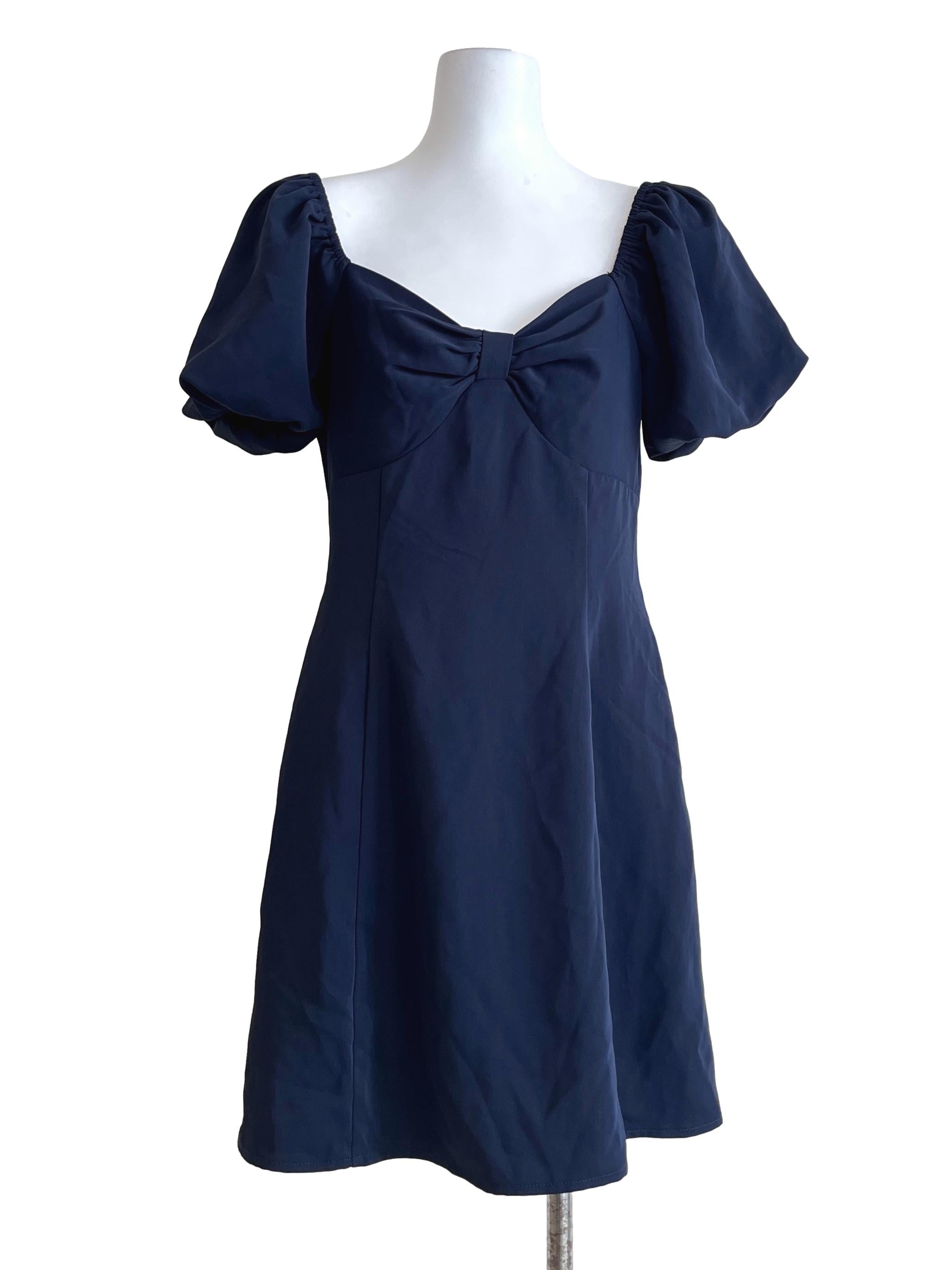 Peacock Blue Puff Sleeve Mini Dress
