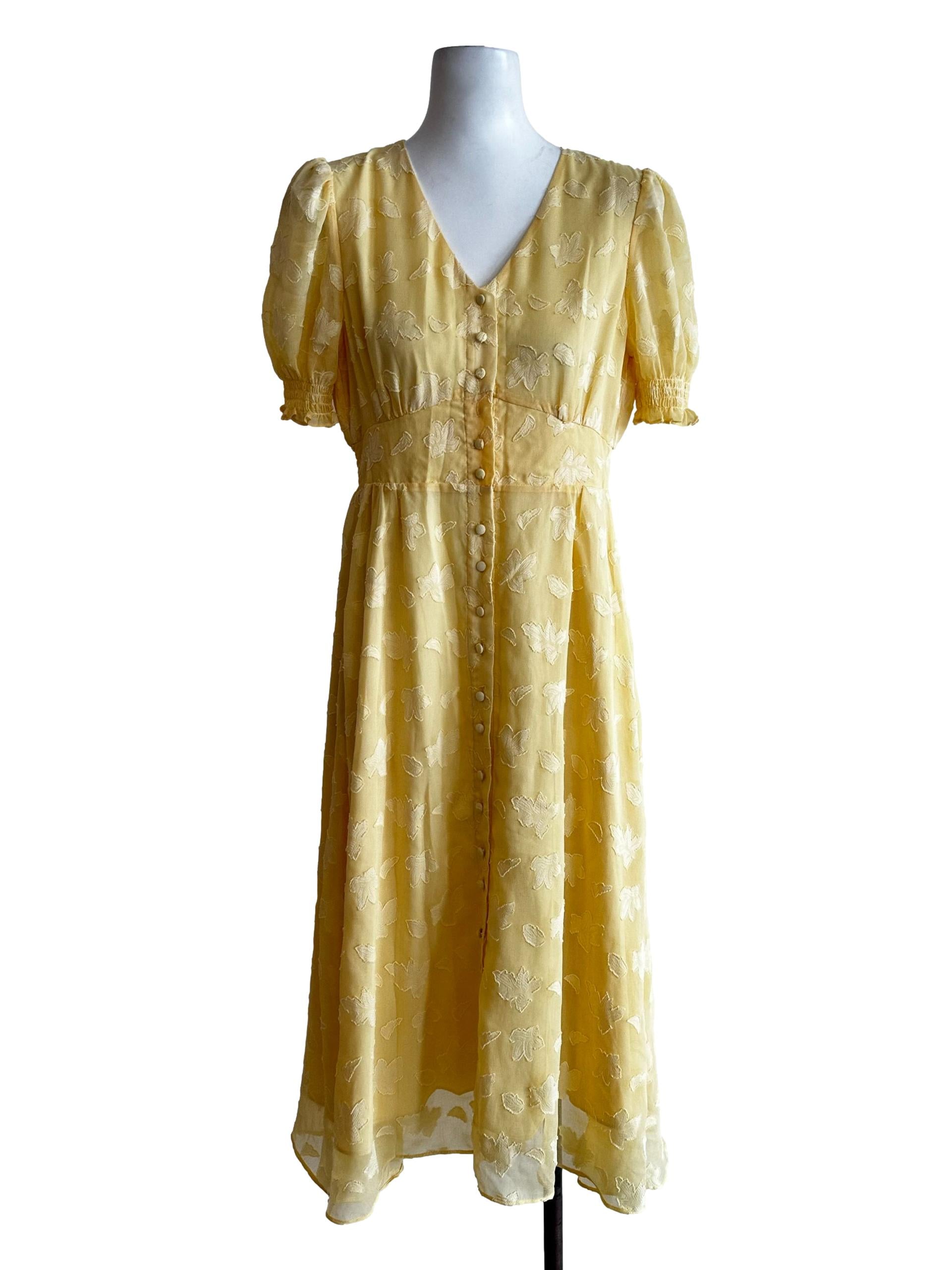 Butter Yellow Floral Textured Dress