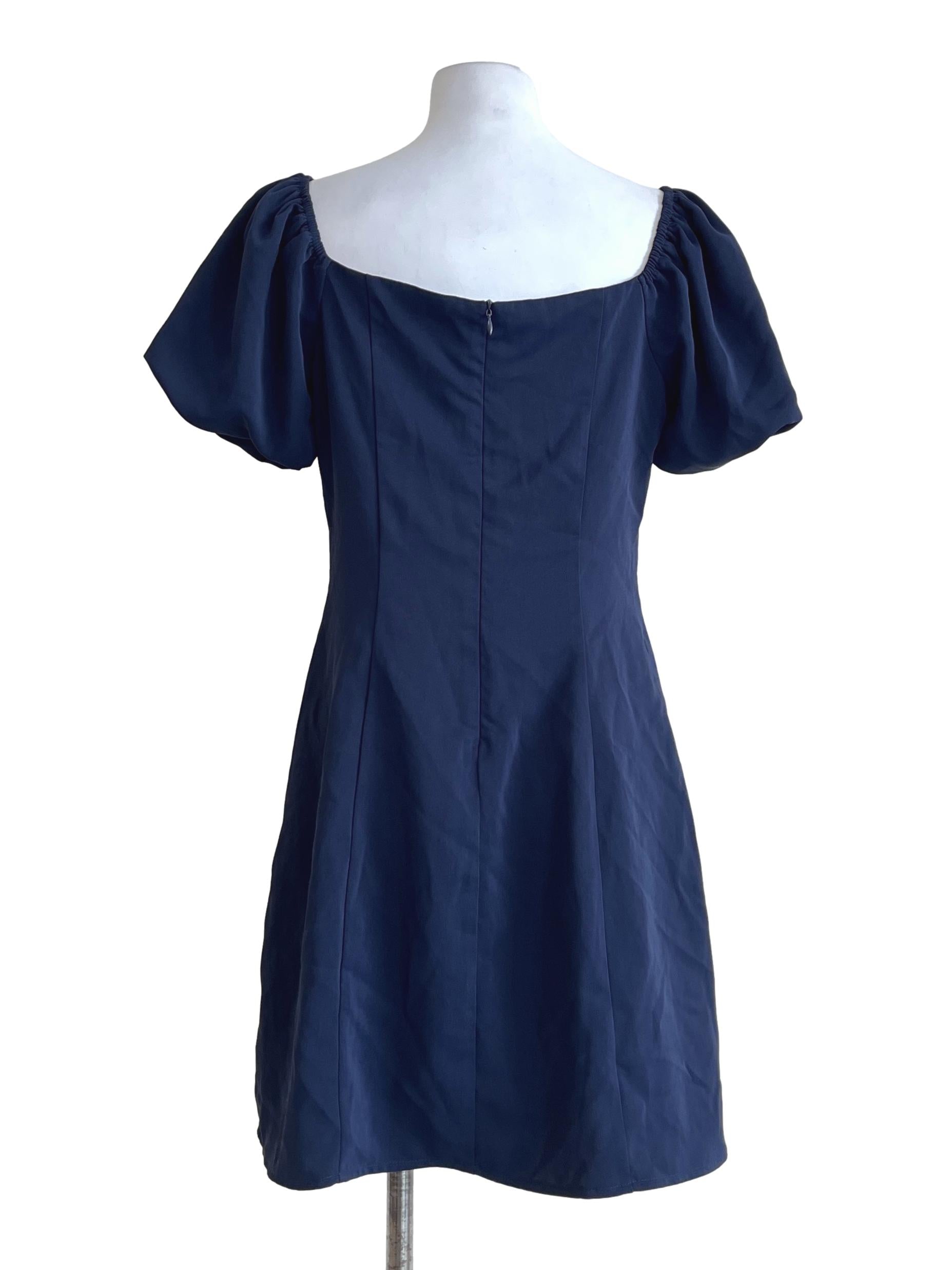 Peacock Blue Puff Sleeve Mini Dress