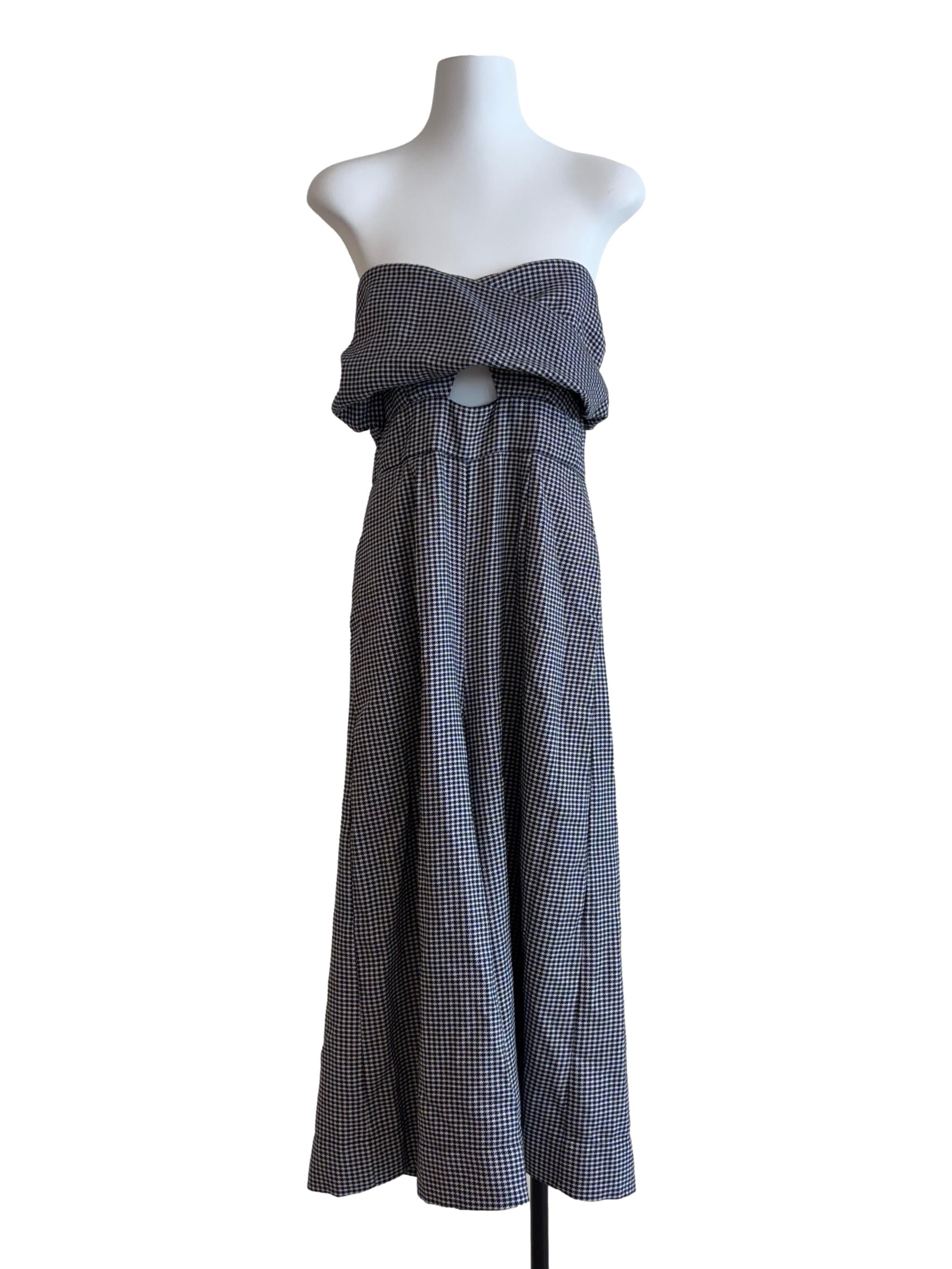Black And White Houndstooth Strapless Jumpsuit