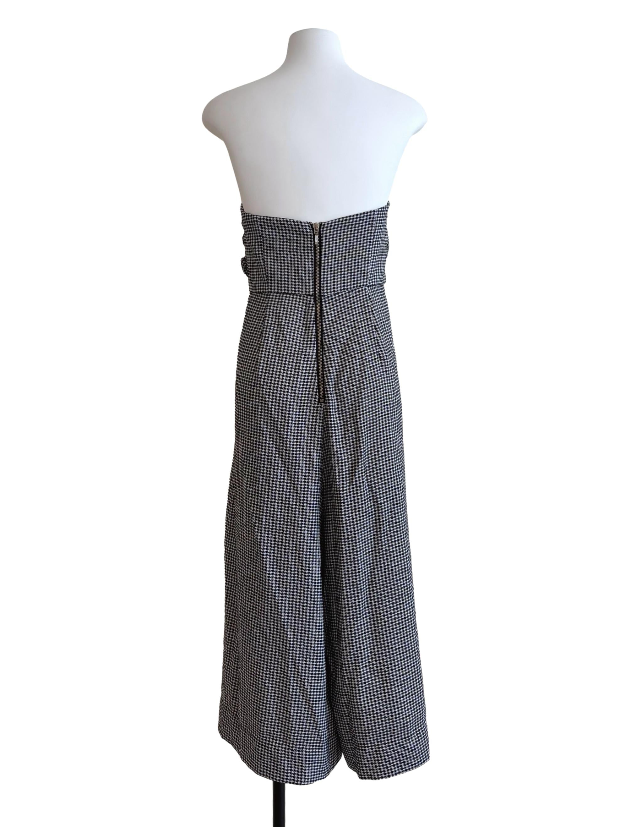 Black And White Houndstooth Strapless Jumpsuit