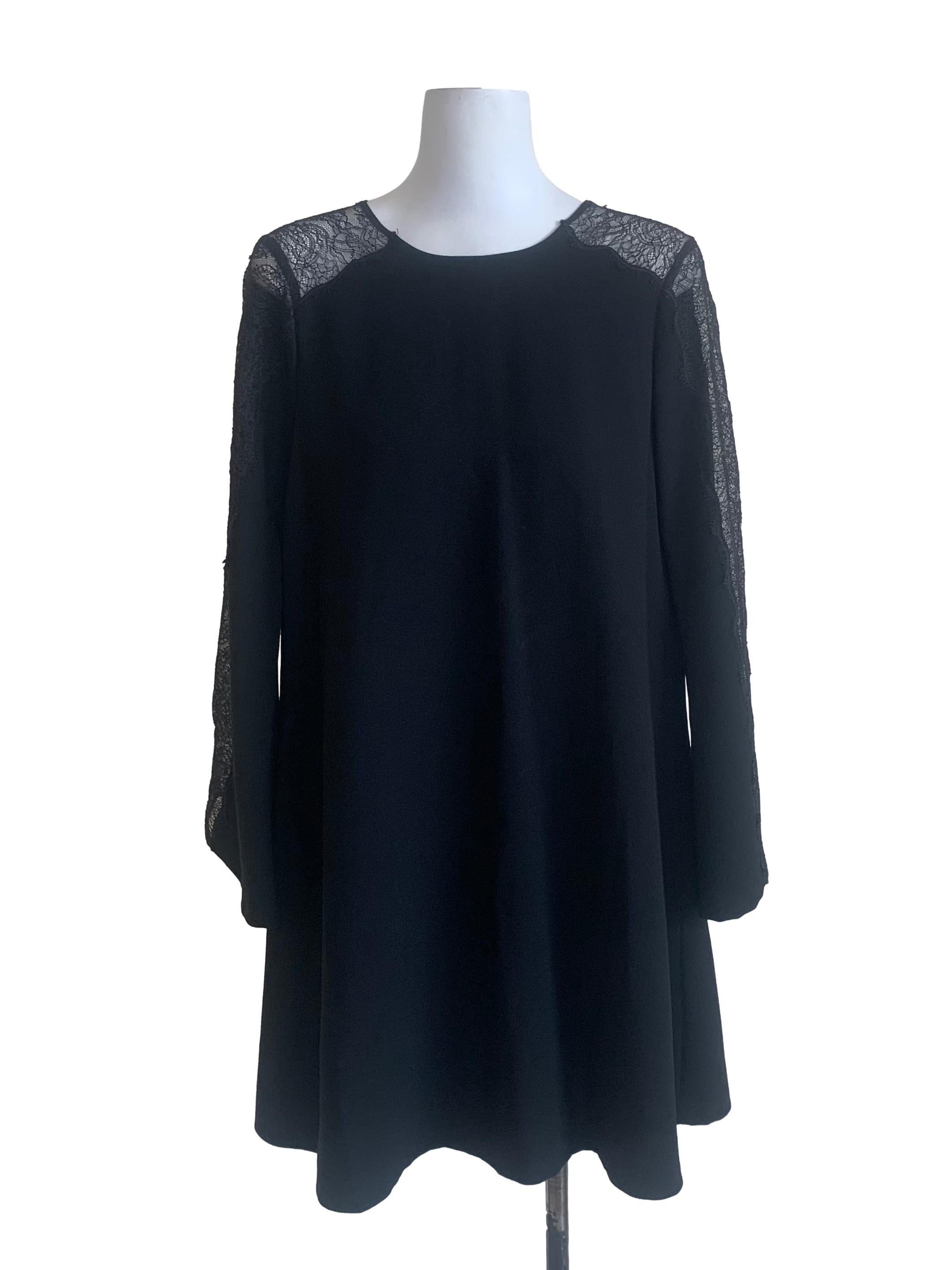 Midnight Black Laced Pattern Sleeve Dress
