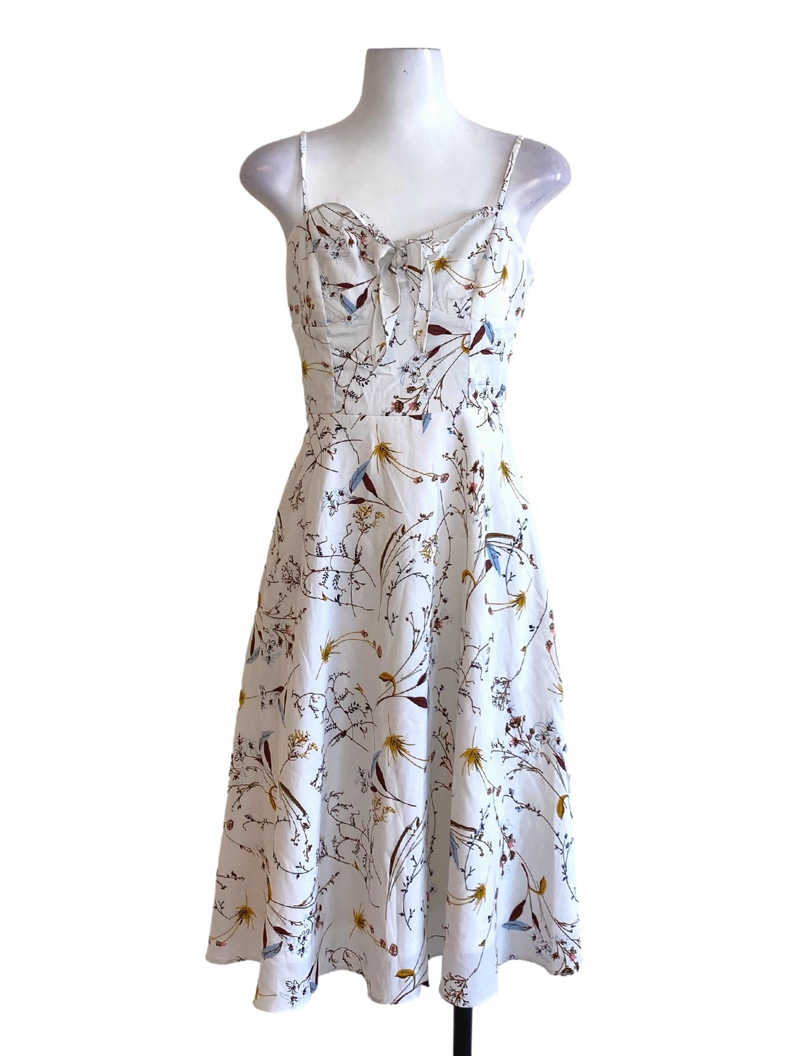 Daisy White Knot Bust Spaghetti Strap Sweetheart A-Line Dress