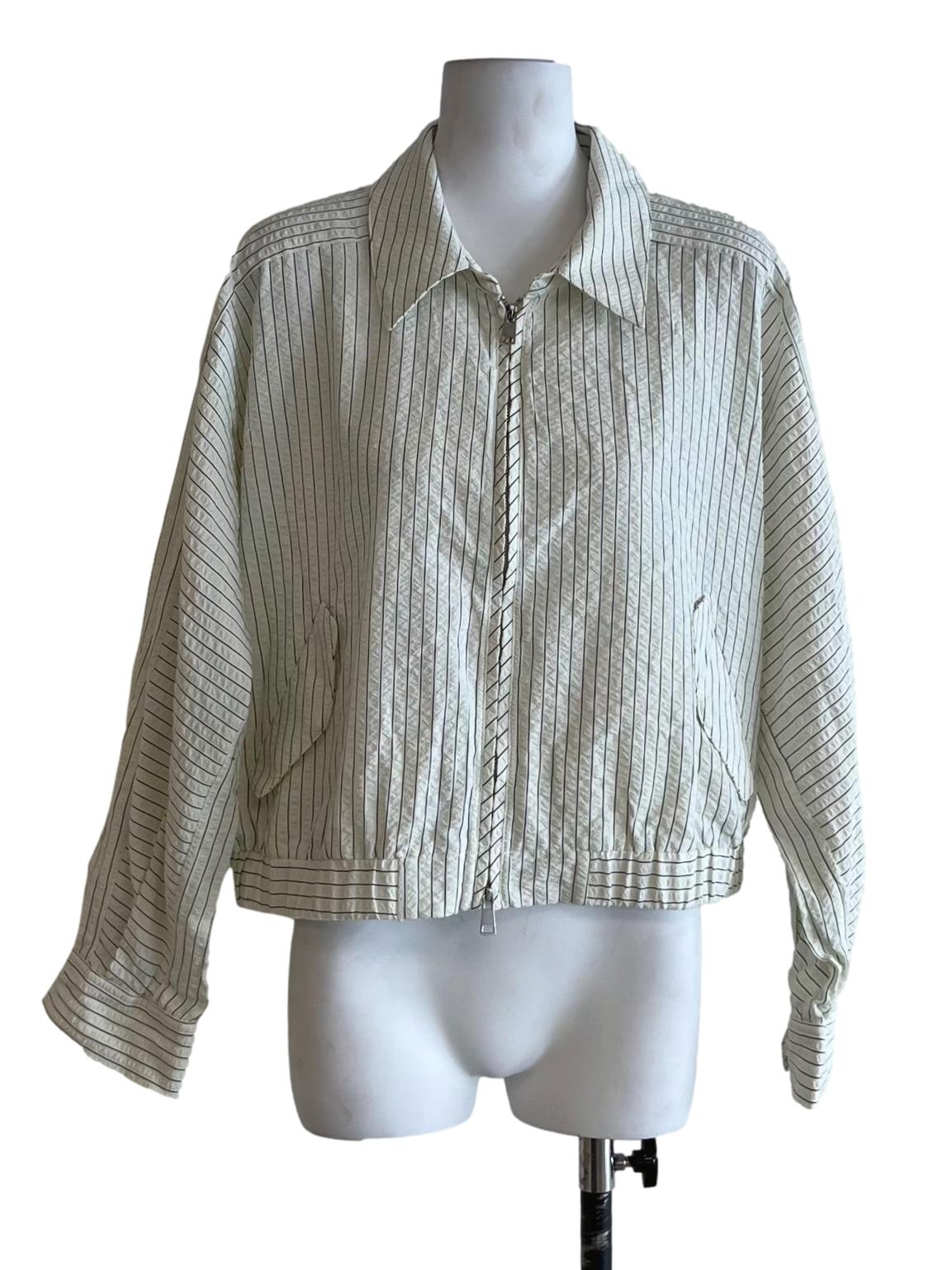 Creme White Candy Stripe Zip-Up Jacket