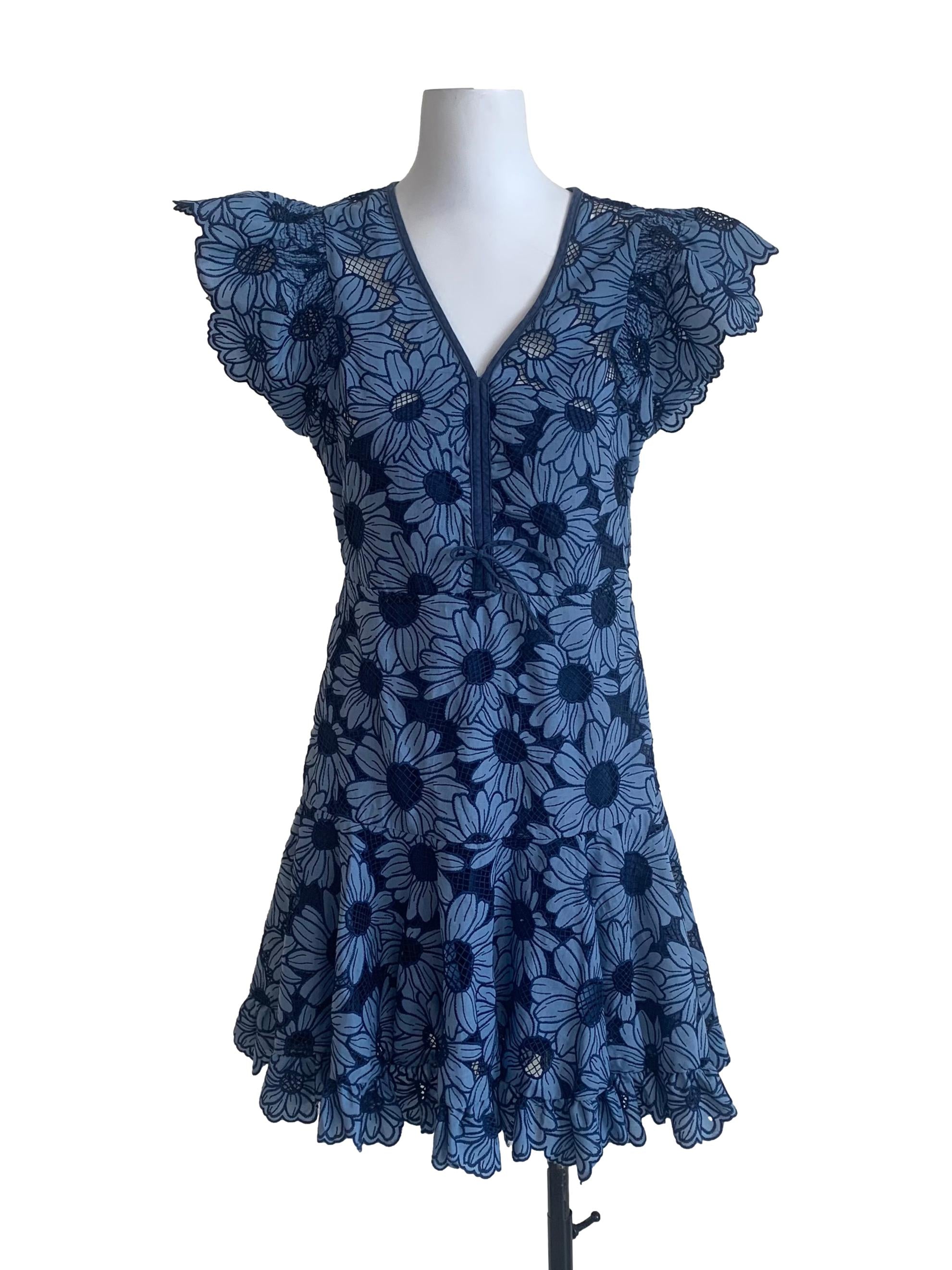 Berry Blue Floral Pattern A-Line Dress