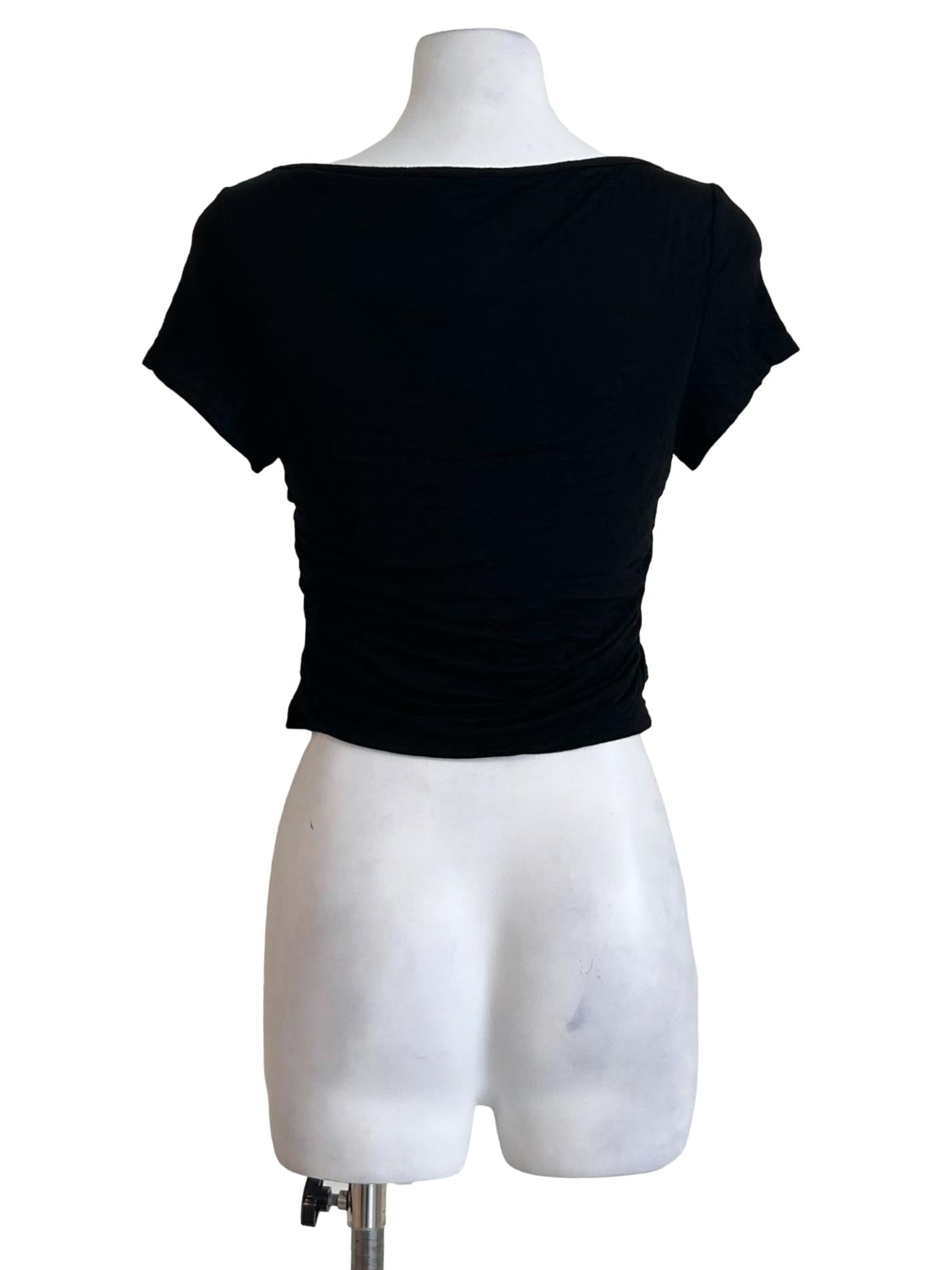 Short-Sleeved Ruched Black Crop Top