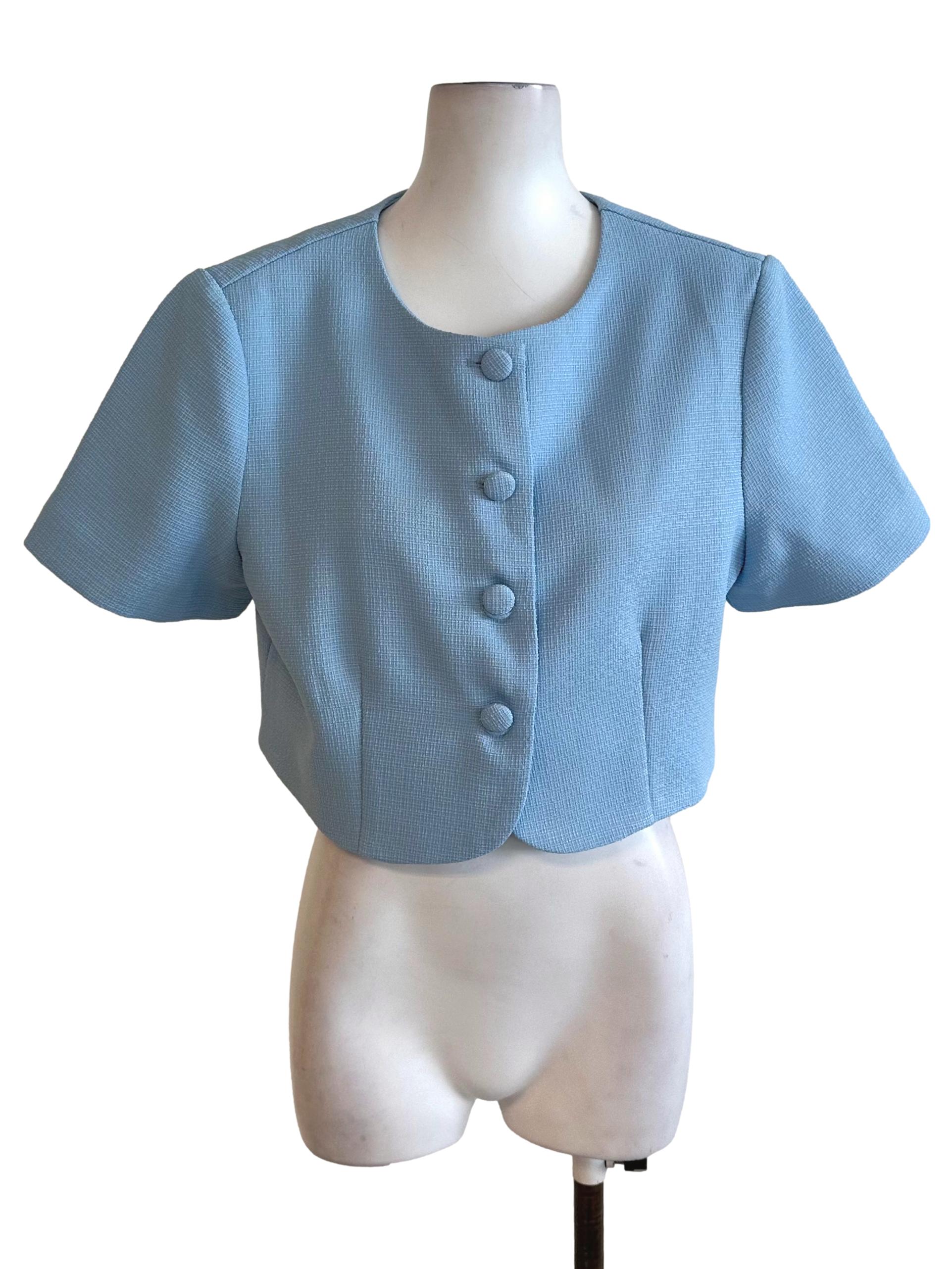Sky Blue Textured Button Top