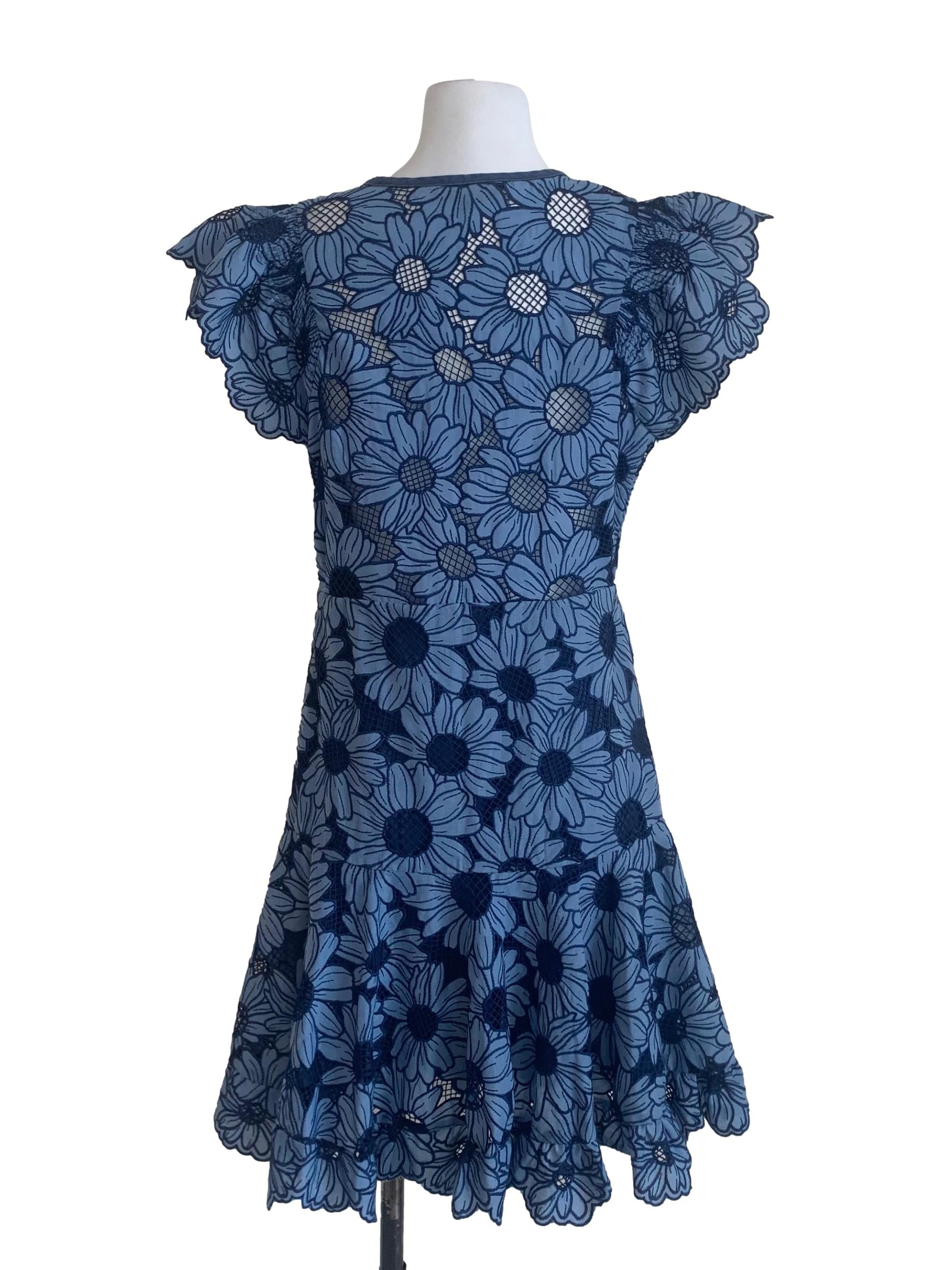 Berry Blue Floral Pattern A-Line Dress